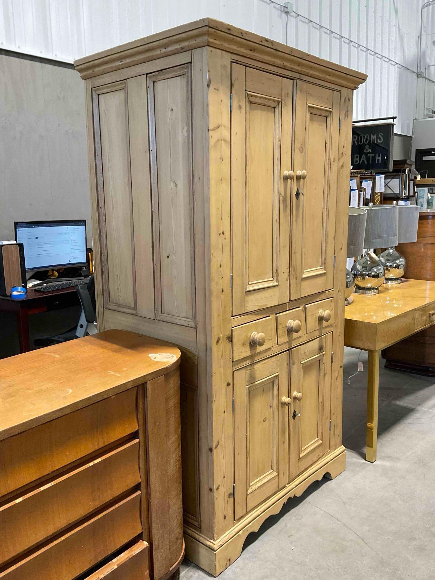 Vintage Rustic Pine Wood Country-Style Armoire Cabinet w/ 3 Drawers & 2 Cupboards. See pics. - 2