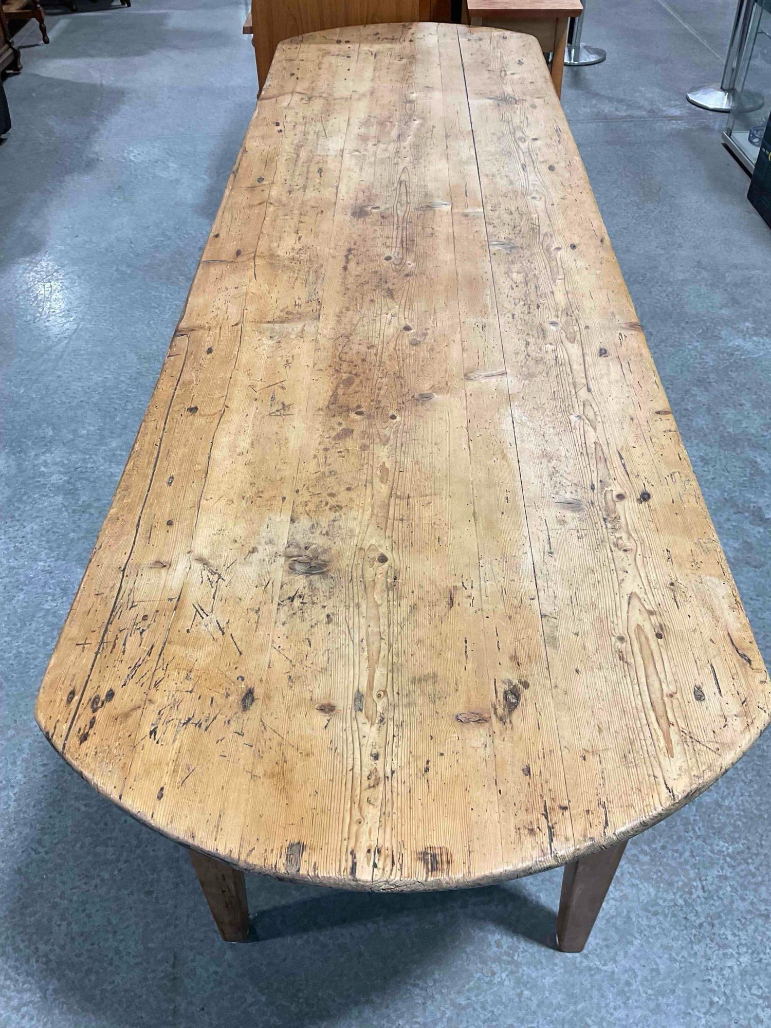 Vintage / antique Large Rustic Pine Wood Farmhouse Dining Table w/ Drawer & Pull Out Cutting Board. - 3