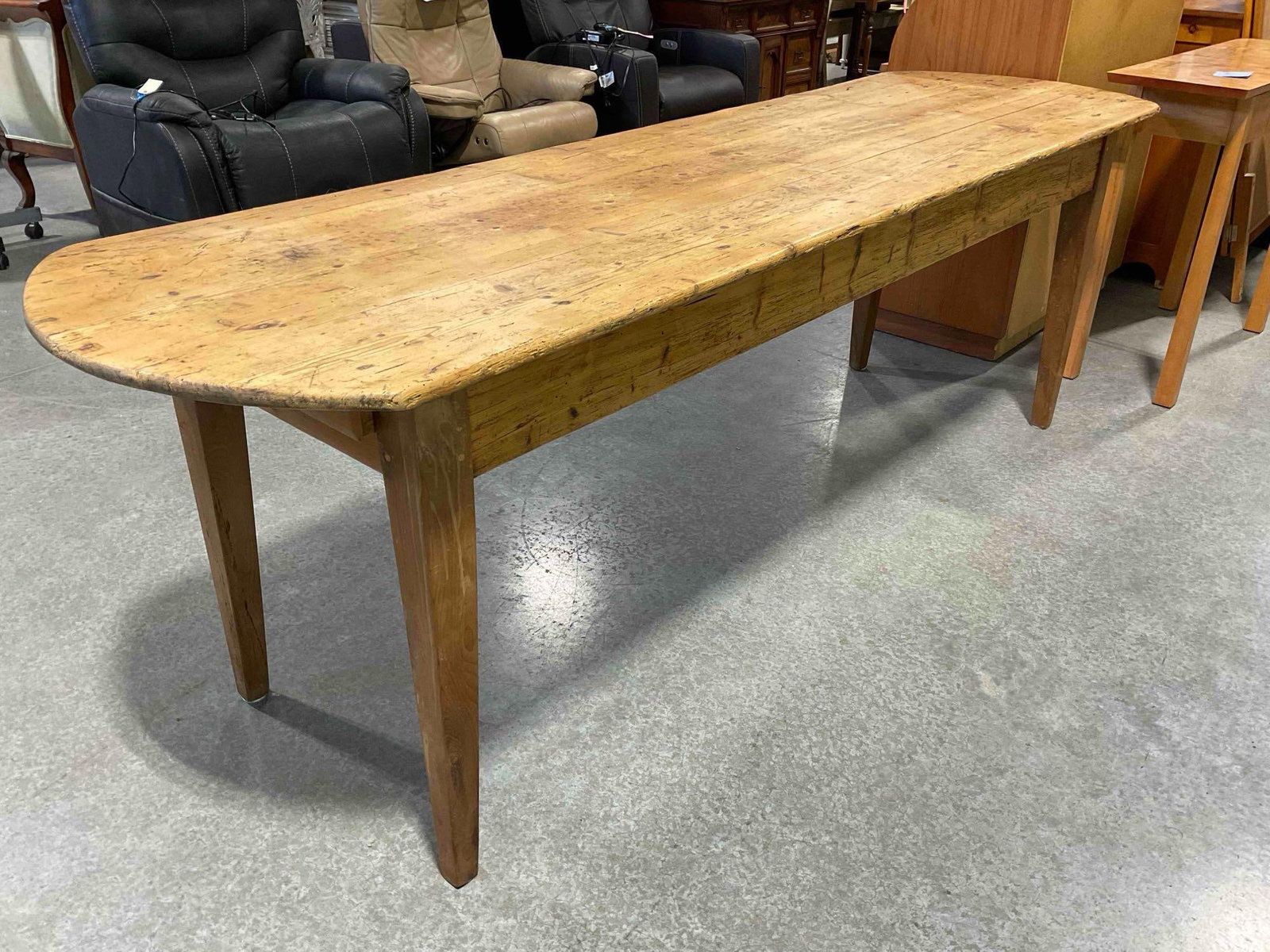 Vintage / antique Large Rustic Pine Wood Farmhouse Dining Table w/ Drawer & Pull Out Cutting Board. - 5