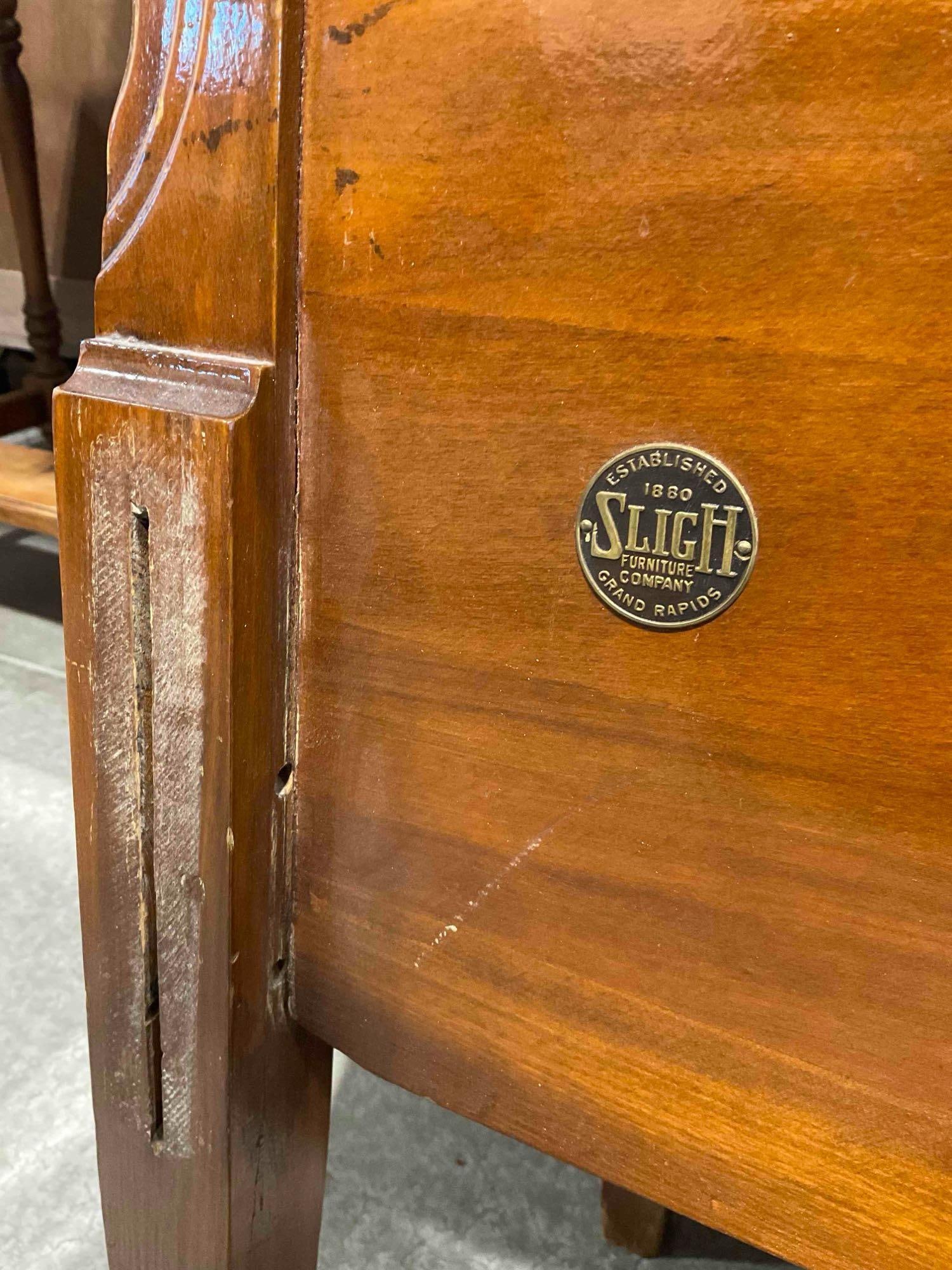 Antique Sligh Art Deco Walnut Twin Bed Frame w/ Inlaid Burl Wood Sunburst Pattern. See pics. - 7
