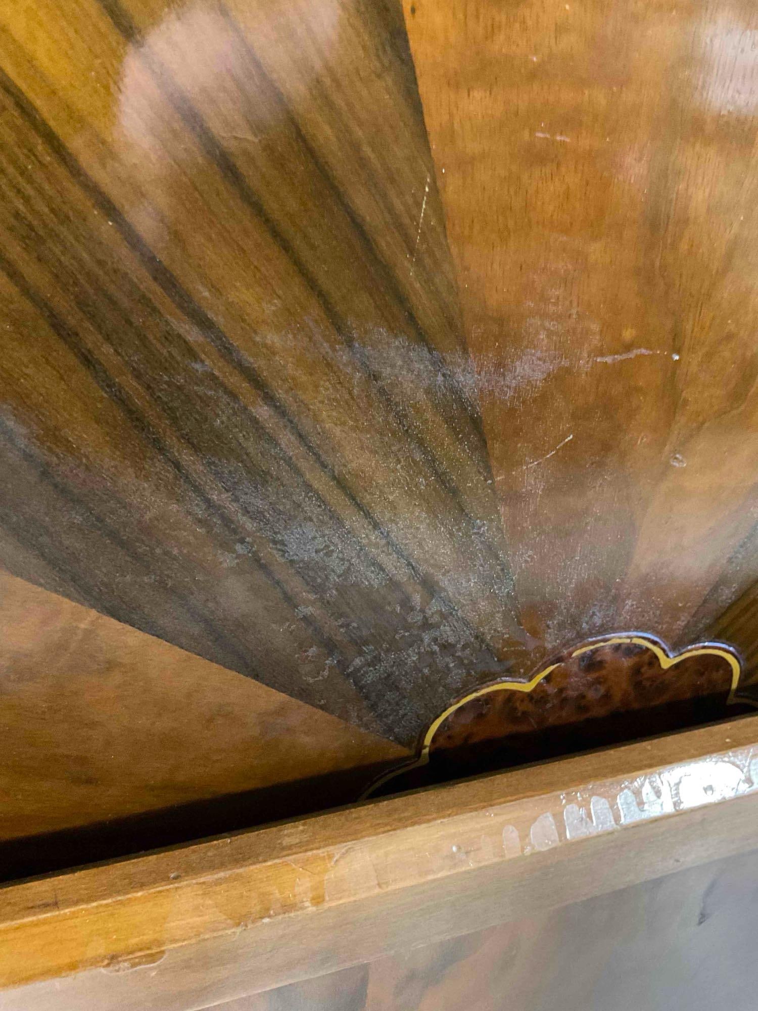 Antique Sligh Art Deco Walnut Twin Bed Frame w/ Inlaid Burl Wood Sunburst Pattern. See pics. - 6