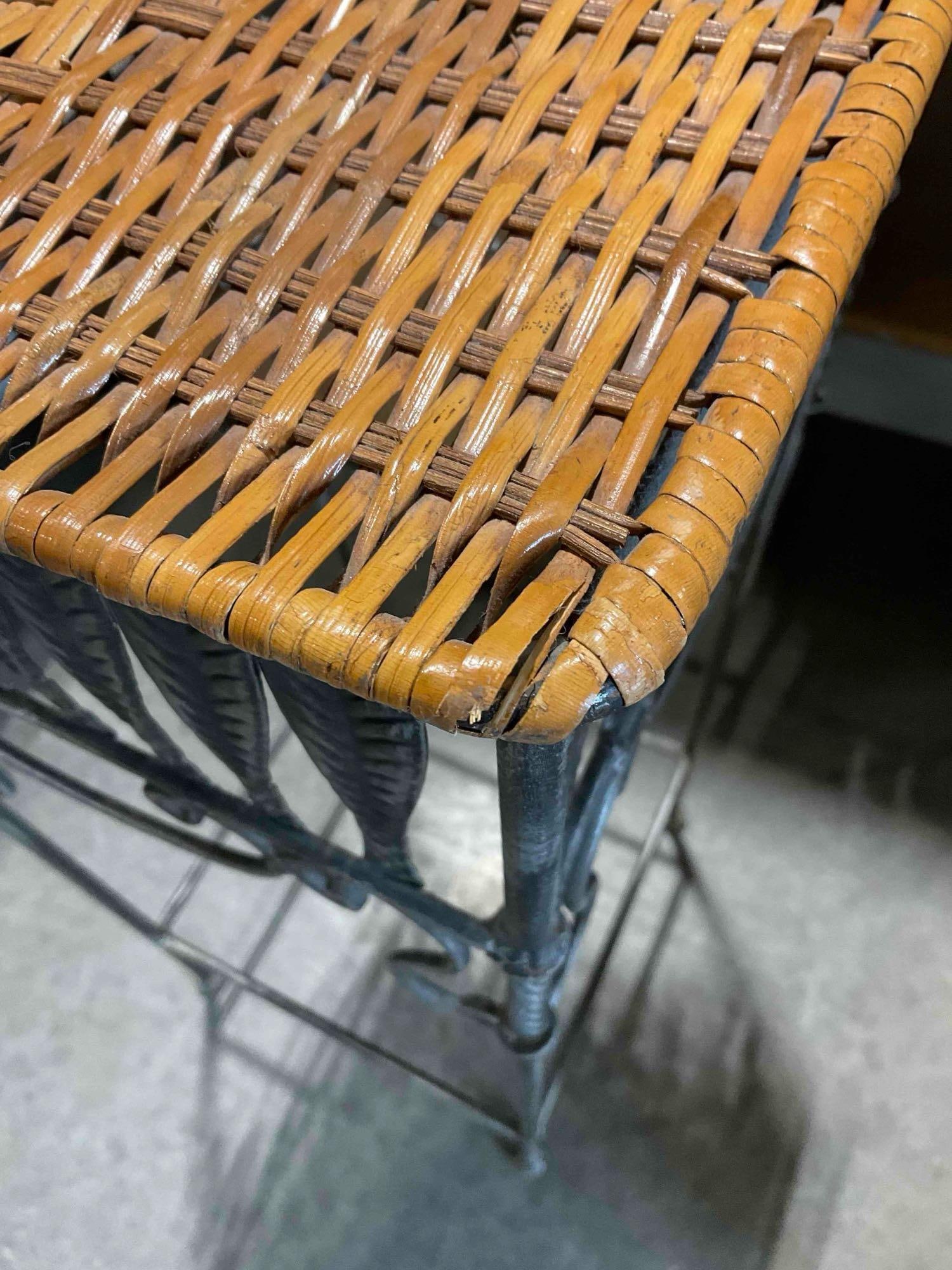 Handsome Wrought Metal Plant Stand w/ Woven Wicker Top. Stands 29" Tall! See pics. - 5