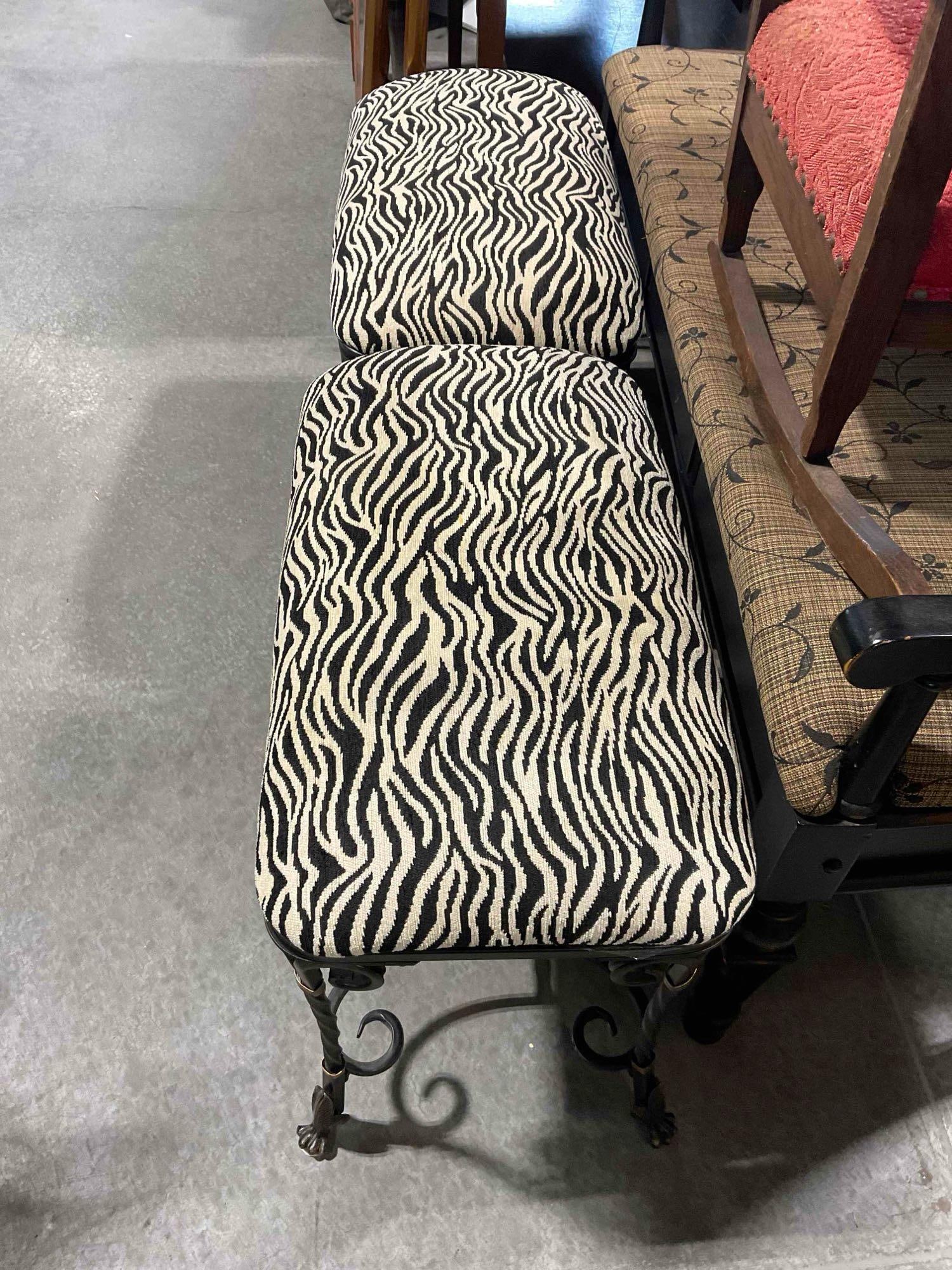 2 pcs Modern Side Benches w/ Fun Zebra Print Upholstery & Wrought Metal Legs. See pics. - 3