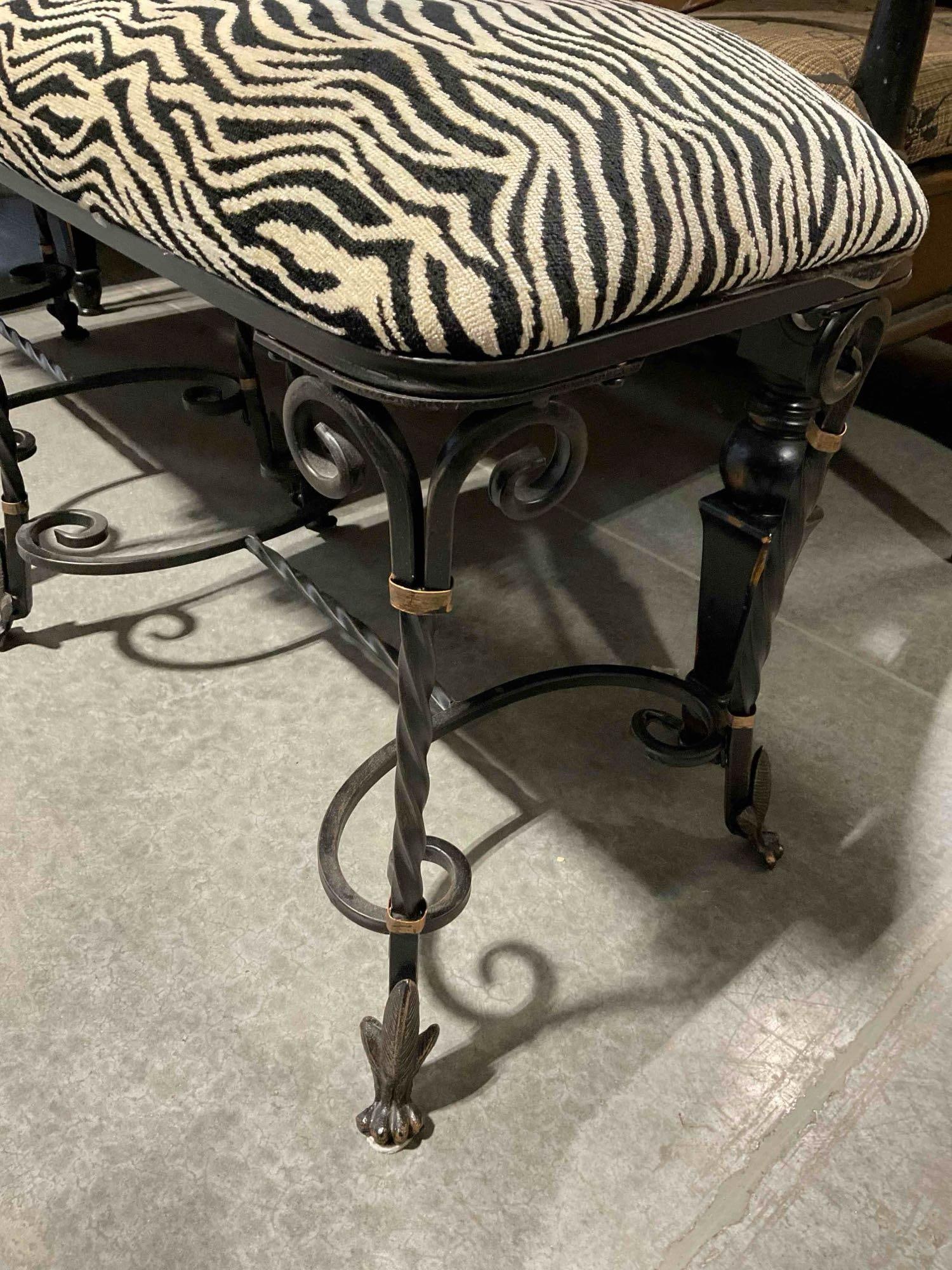 2 pcs Modern Side Benches w/ Fun Zebra Print Upholstery & Wrought Metal Legs. See pics. - 4