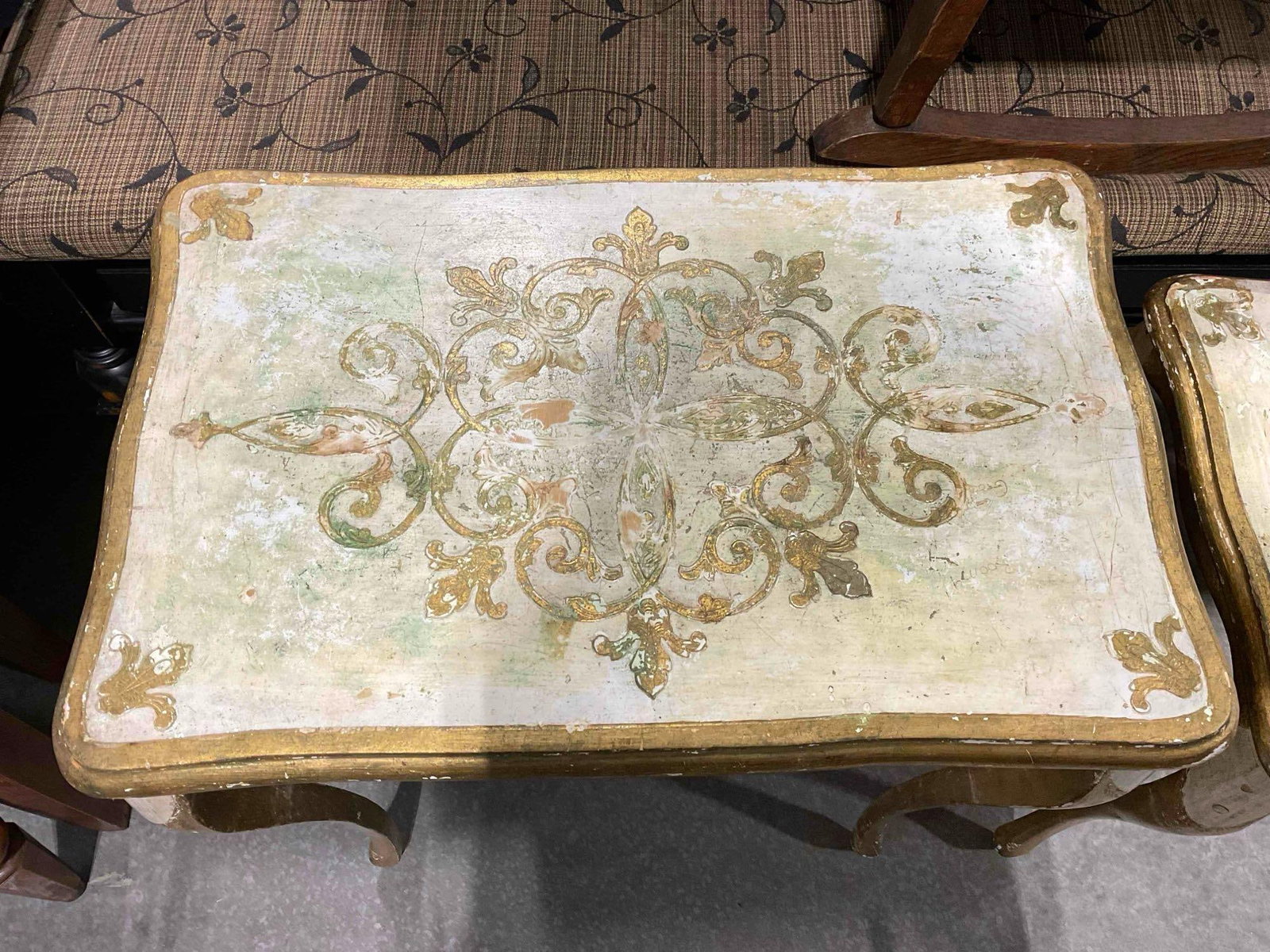 Set of 3 Vintage Italian Wooden Nesting Tables w/ Gilt Painted Legs & Ornate Design. See pics. - 3