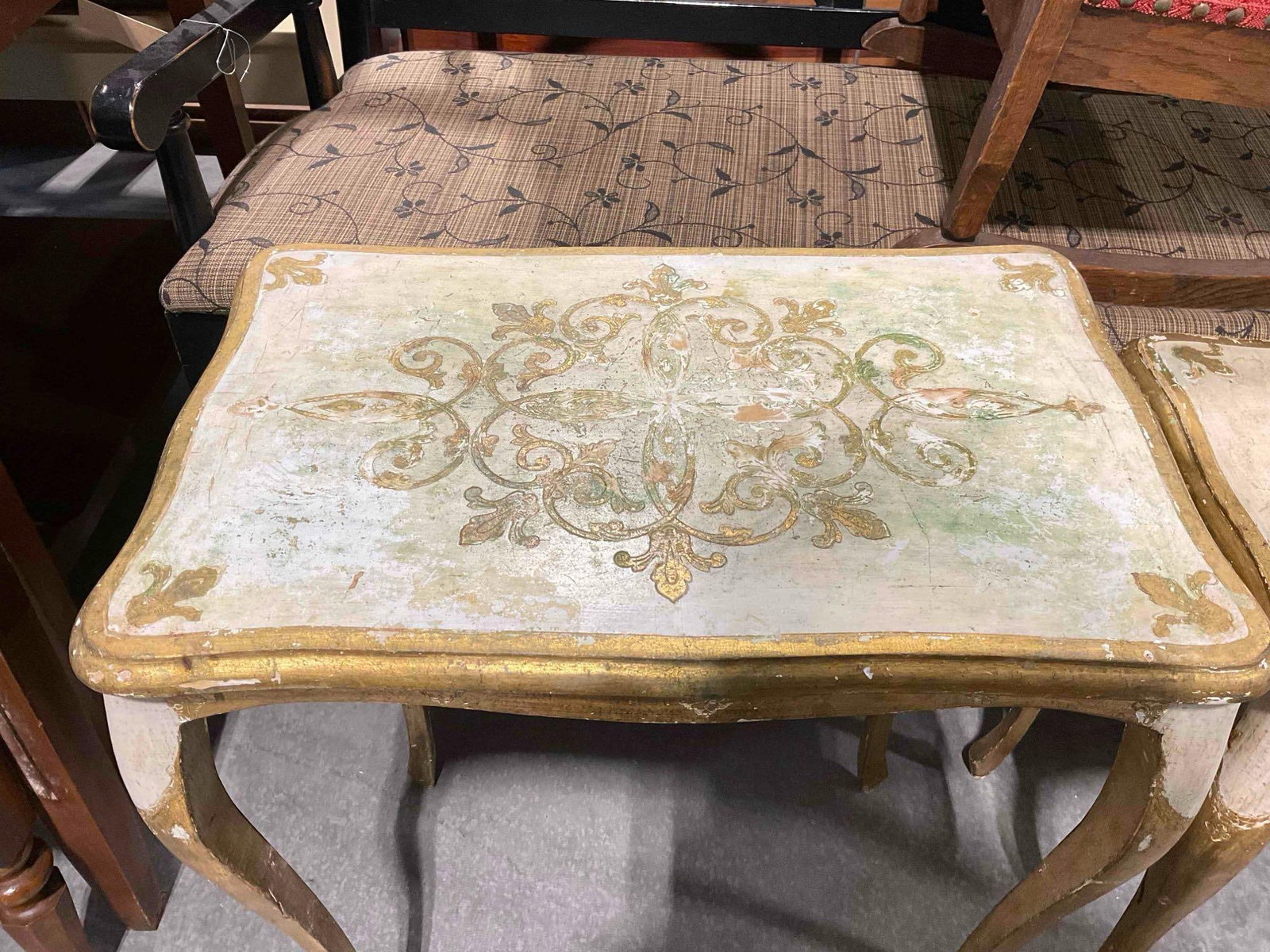 Set of 3 Vintage Italian Wooden Nesting Tables w/ Gilt Painted Legs & Ornate Design. See pics. - 8