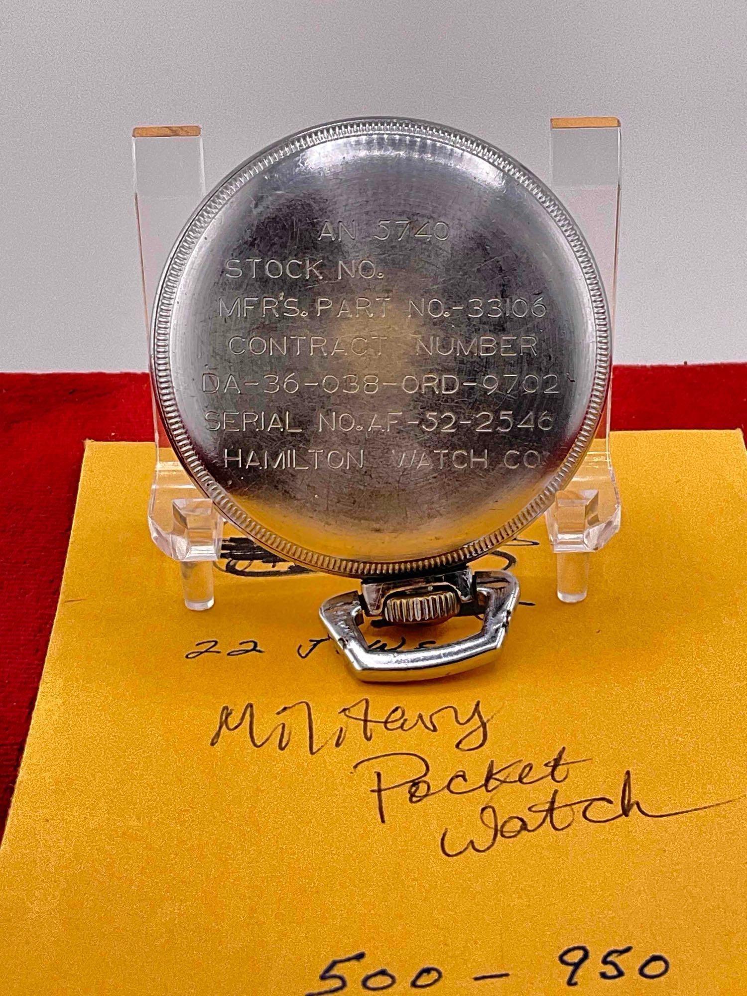 WWII 1942 Army Navy Hamilton Military Master navigation Pocket watch SZ 16, 22 Jewel # 4992B - 2