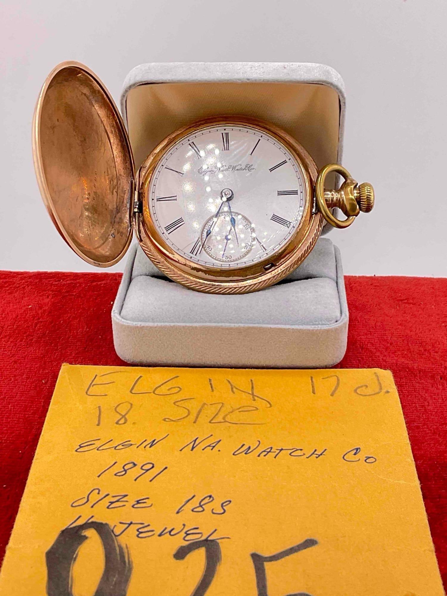 Antique 1891 Elgin Pocket watch Gold filled case SZ 18s, 11 Jewels Grade 10 # 4052910: c-6600 Sold as is Needs servicing case is marked B & B RToyal Warranted 20 years 501800 Production Year :1891 Size :18s Jewels :11 jewels Grade :10 Model :2-4 Class :5 Run Quantity