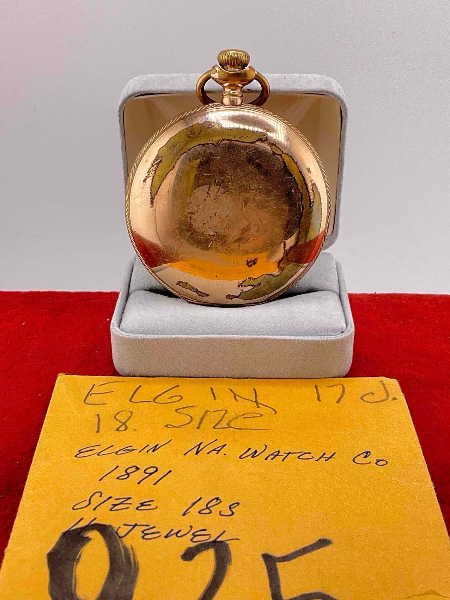 Antique 1891 Elgin Pocket watch Gold filled case SZ 18s, 11 Jewels Grade 10 # 4052910 - 2