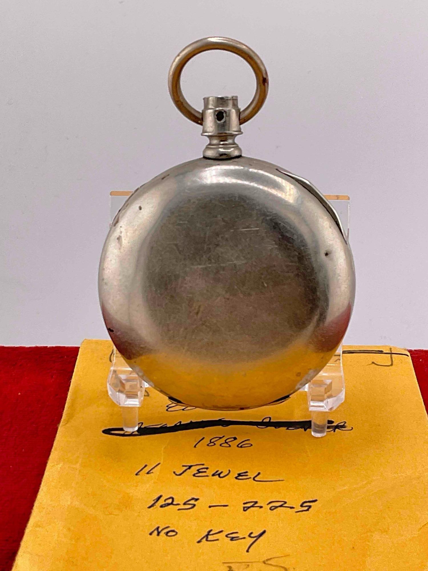 Antique 1886 Elgin Pocket watch sz 18s , 11 Jewels, grade 10, # 1915314 w/ silverine case - 2