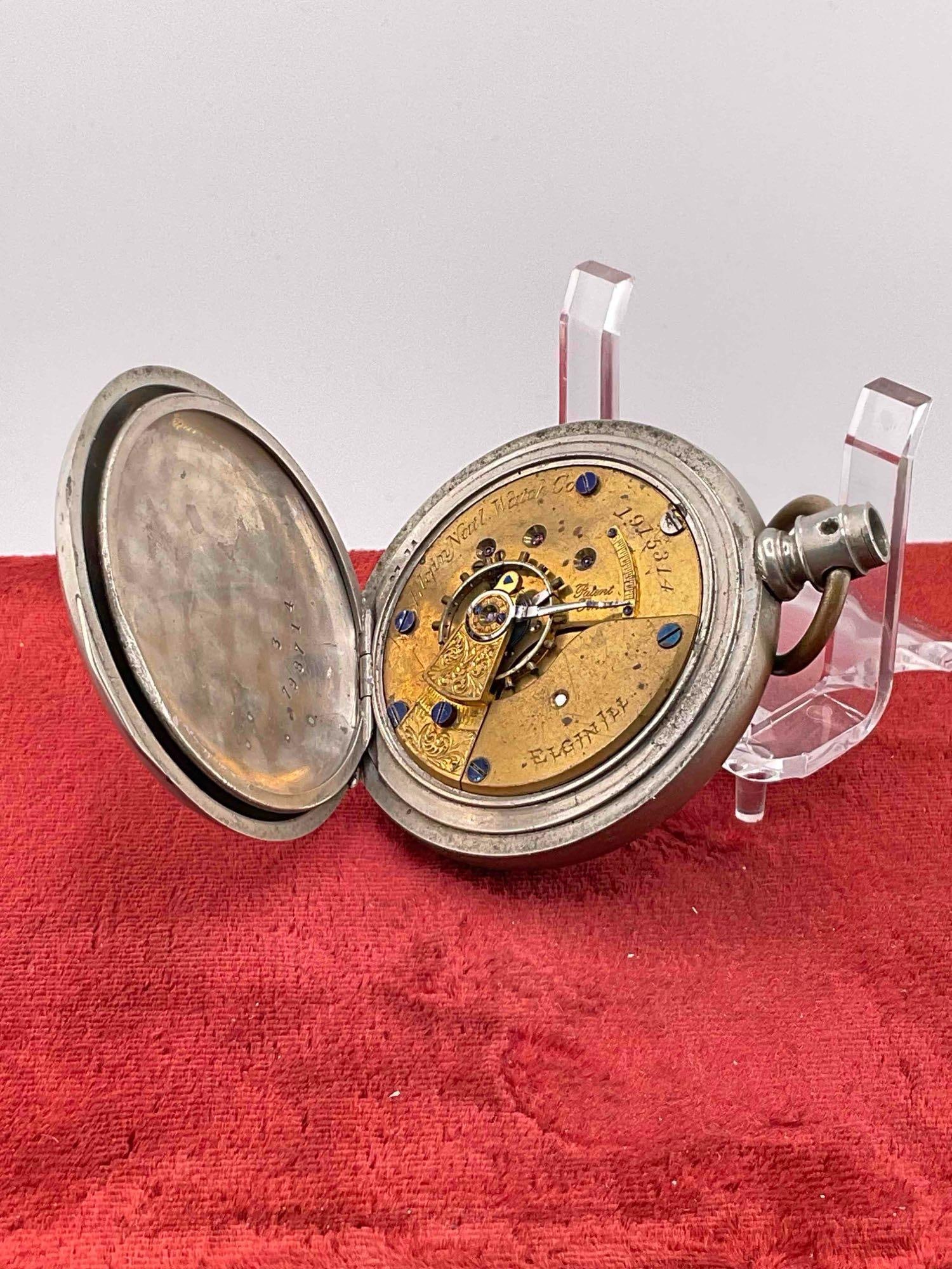 Antique 1886 Elgin Pocket watch sz 18s , 11 Jewels, grade 10, # 1915314 w/ silverine case - 3