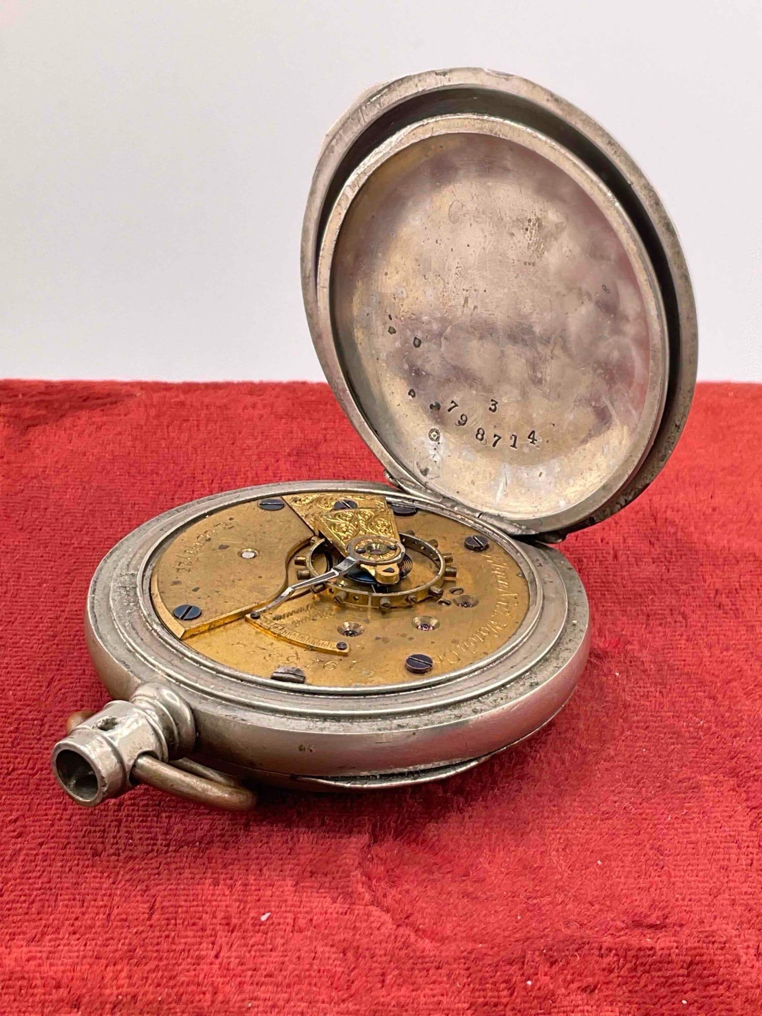 Antique 1886 Elgin Pocket watch sz 18s , 11 Jewels, grade 10, # 1915314 w/ silverine case - 4