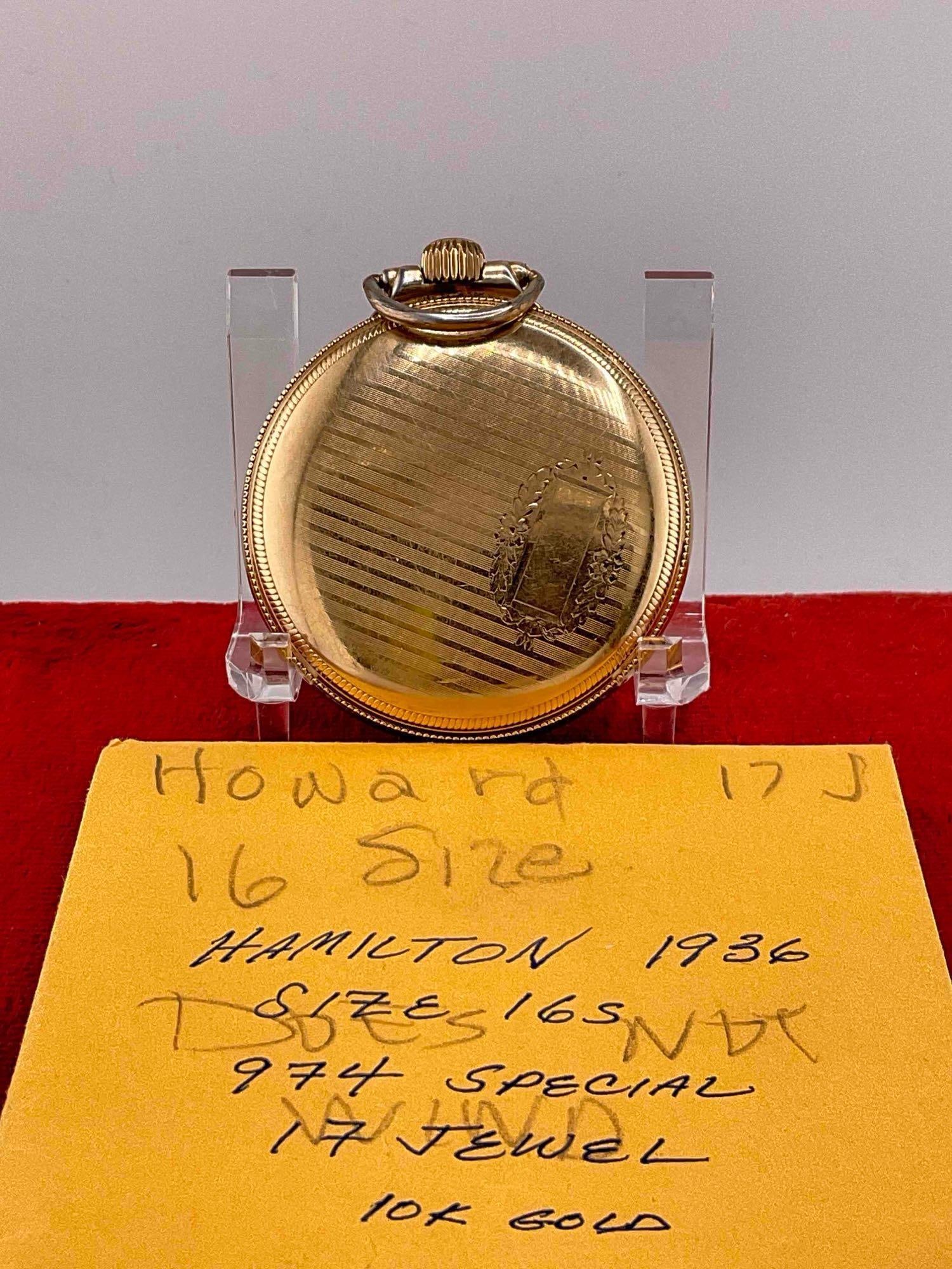 1933 Hamilton Pocket watch Grade 974 Special, Sz 16s, 17Jewel # 2560539 W/ 10K GF Case - 2