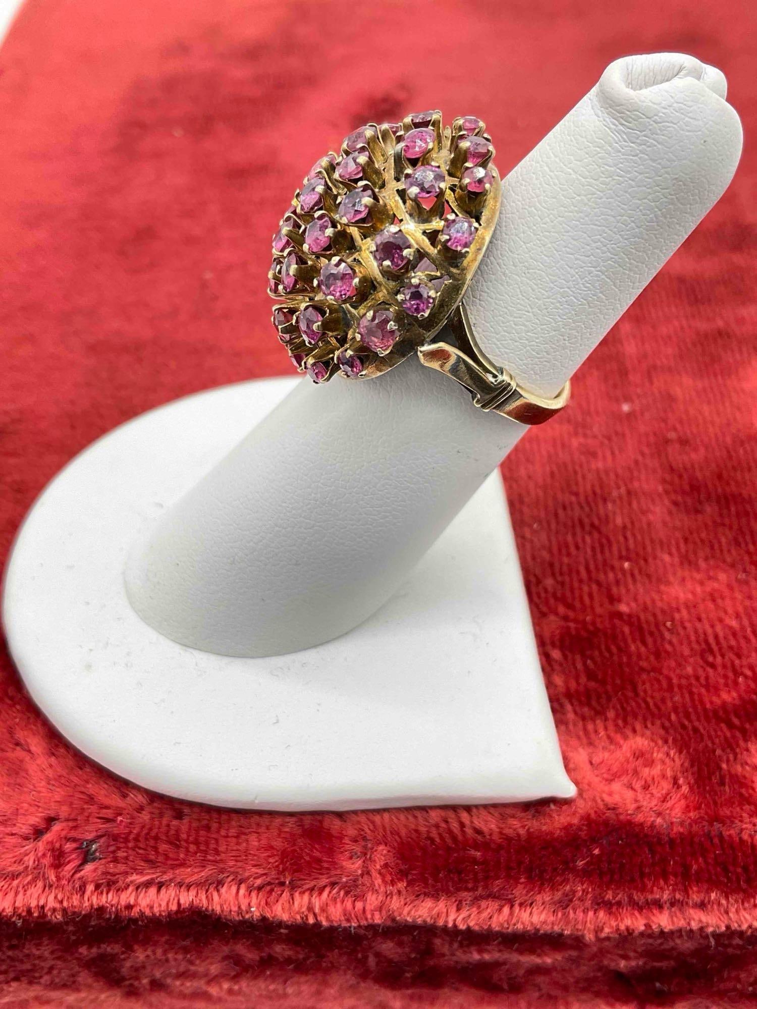 Vintage MC Women's 14K Gold Bombe Cocktail ring encrusted w/ Pink Sapphires Sz 5 / 7.29 Grams - 3