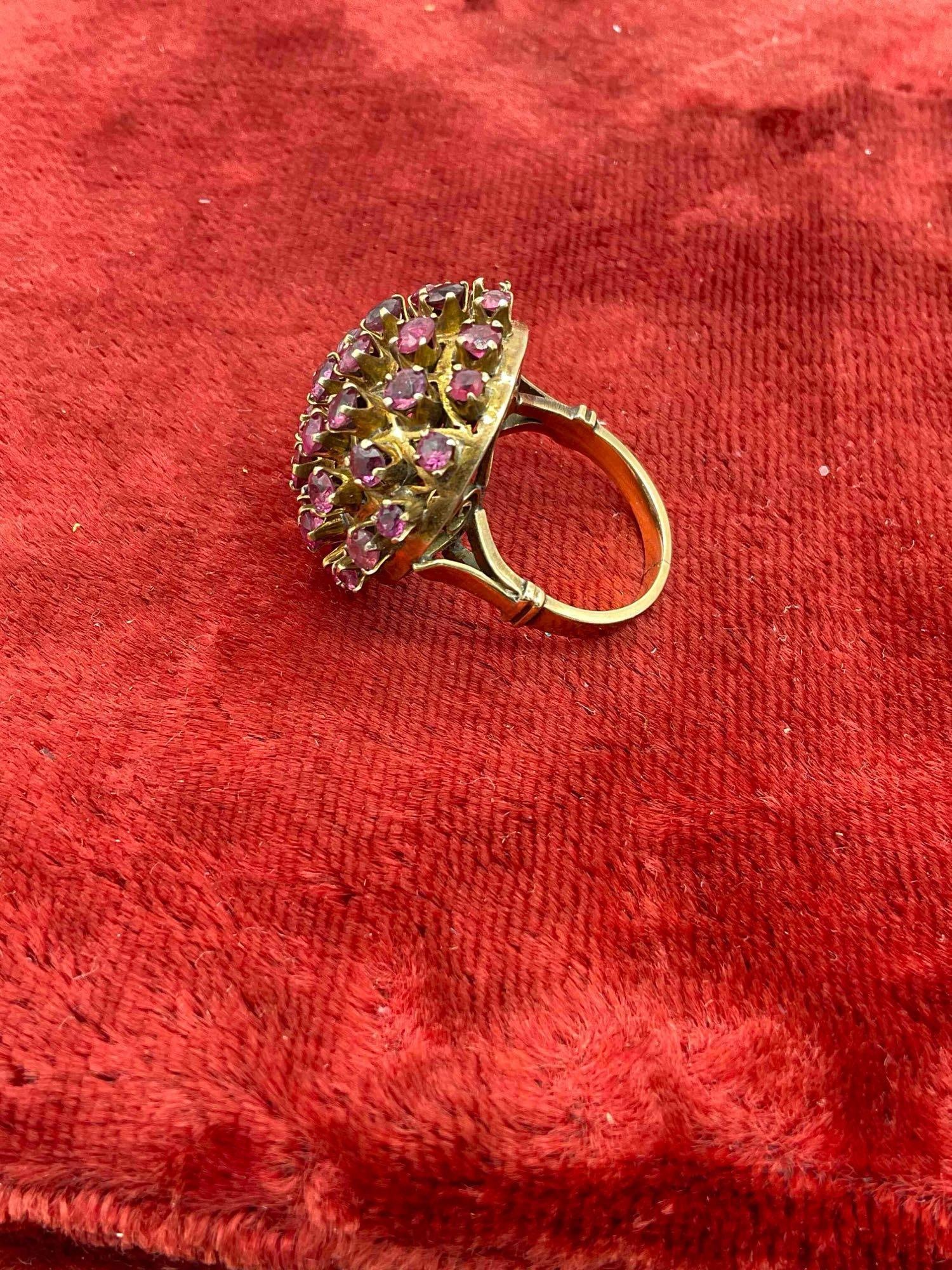 Vintage MC Women's 14K Gold Bombe Cocktail ring encrusted w/ Pink Sapphires Sz 5 / 7.29 Grams - 4
