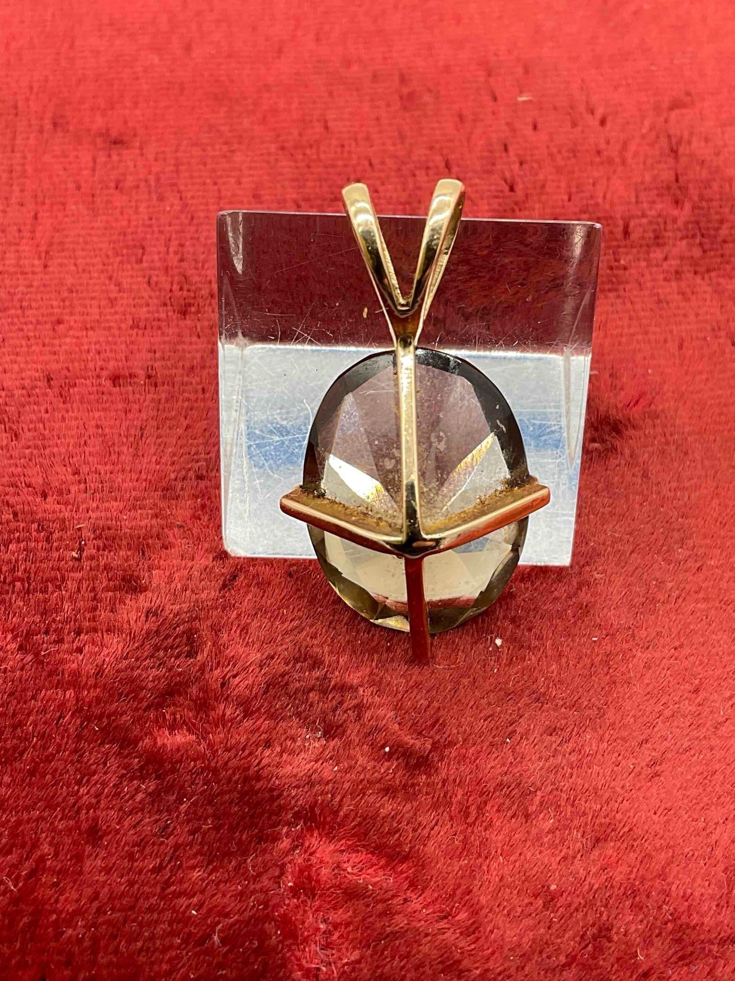 14K gold pendant featuring a 4-5 ct Smoky Quartz stone 6.75 grams - 2