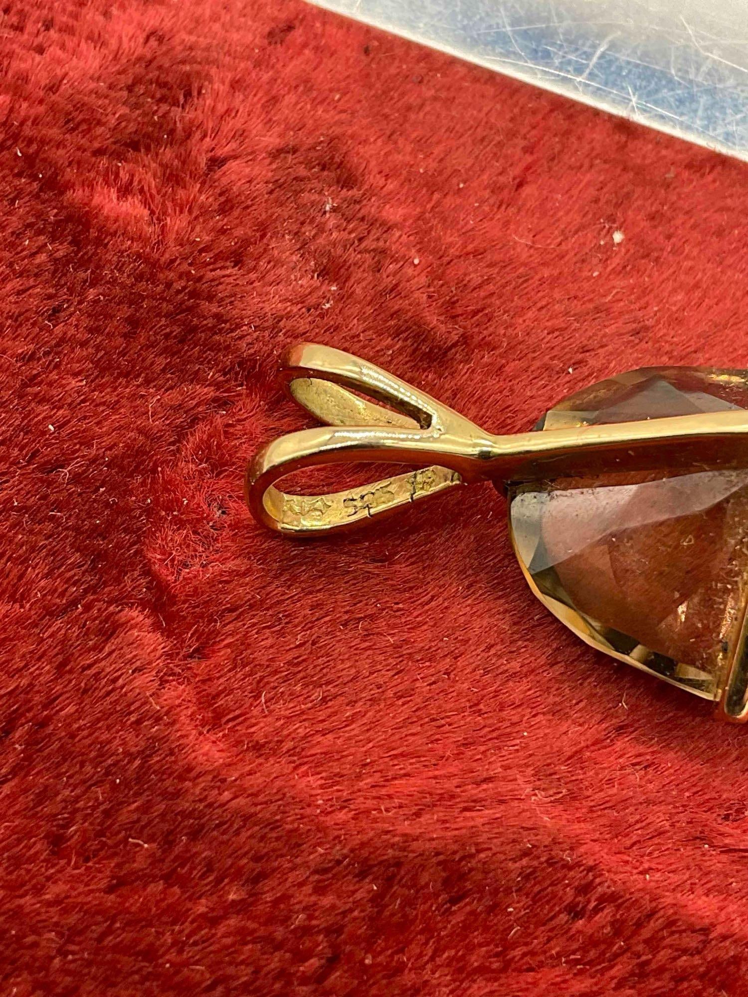 14K gold pendant featuring a 4-5 ct Smoky Quartz stone 6.75 grams - 3