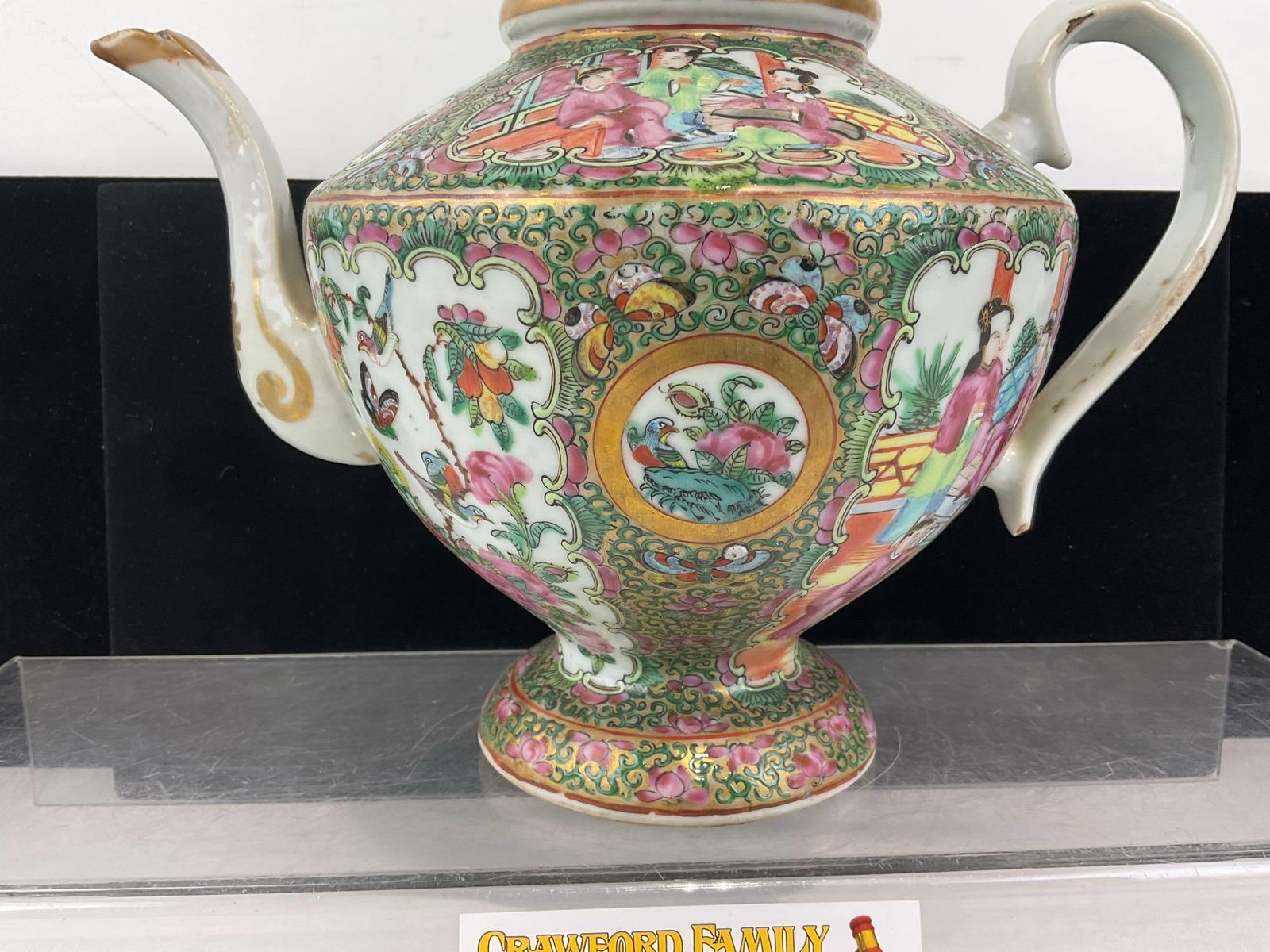 Antique 19th Century Canton Chinese Famille Rose Medallion porcelain teapot w/lid w/turtle finial - 3