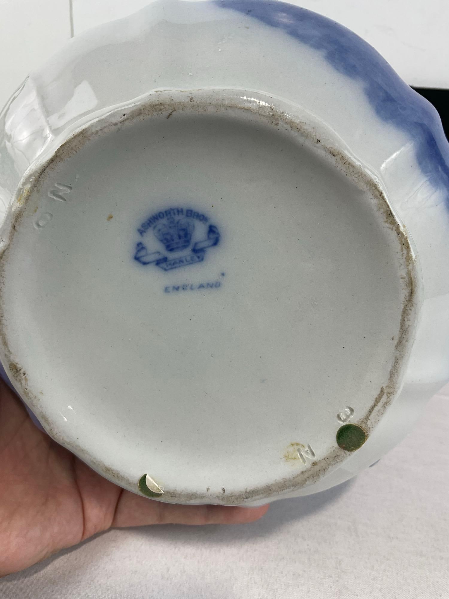 Antique Flow Blue Ironstone Ashworth Bros Hanley England Pitcher, 11h x 12w x 10d inches - 4