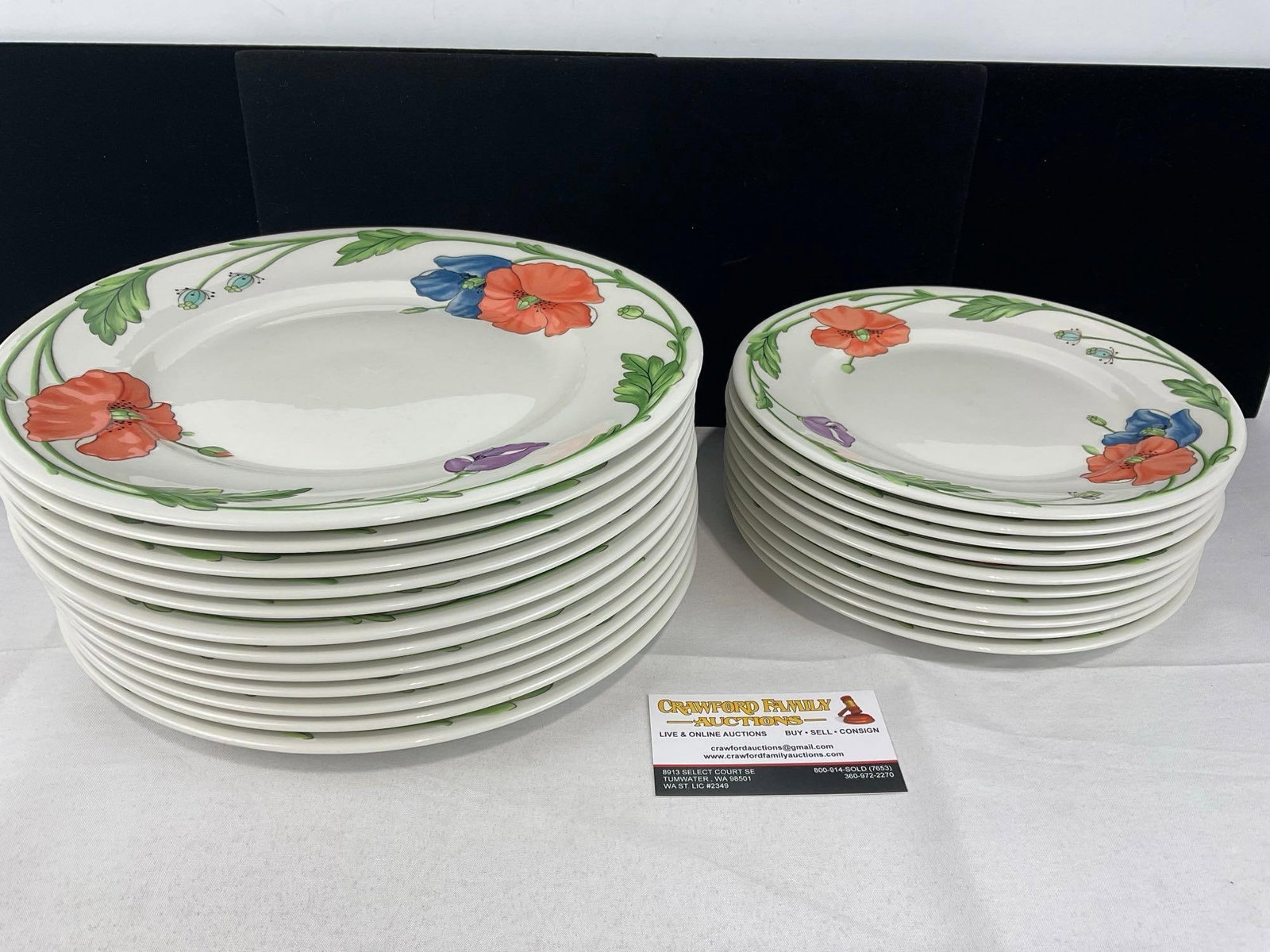 Villeroy & Boch China Amapola pattern, 12 Dinner & 12 Lunch Plates, Floral design: See pics for condition. Measures approx 9h x 12w x 12d inches. E-6620 *Oversized shipping may apply*