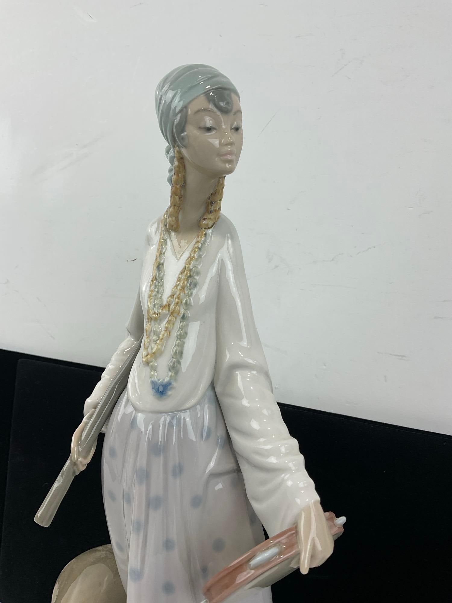 Vintage LLADRO Glazed Porcelain Gypsy Woman w/Bear model #4919, 16h x 8w x 7d in by Salvador Debon - 2