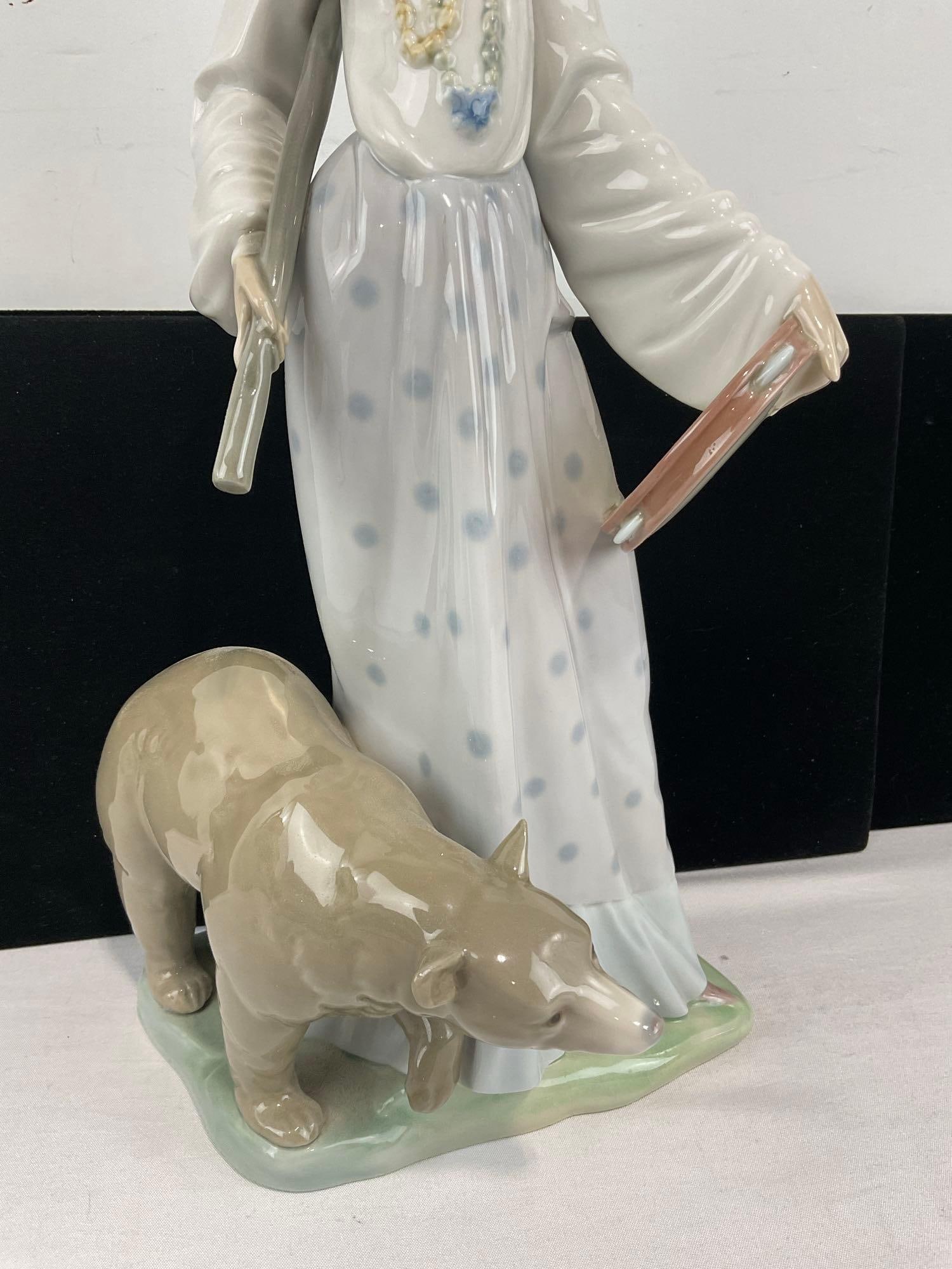 Vintage LLADRO Glazed Porcelain Gypsy Woman w/Bear model #4919, 16h x 8w x 7d in by Salvador Debon - 3
