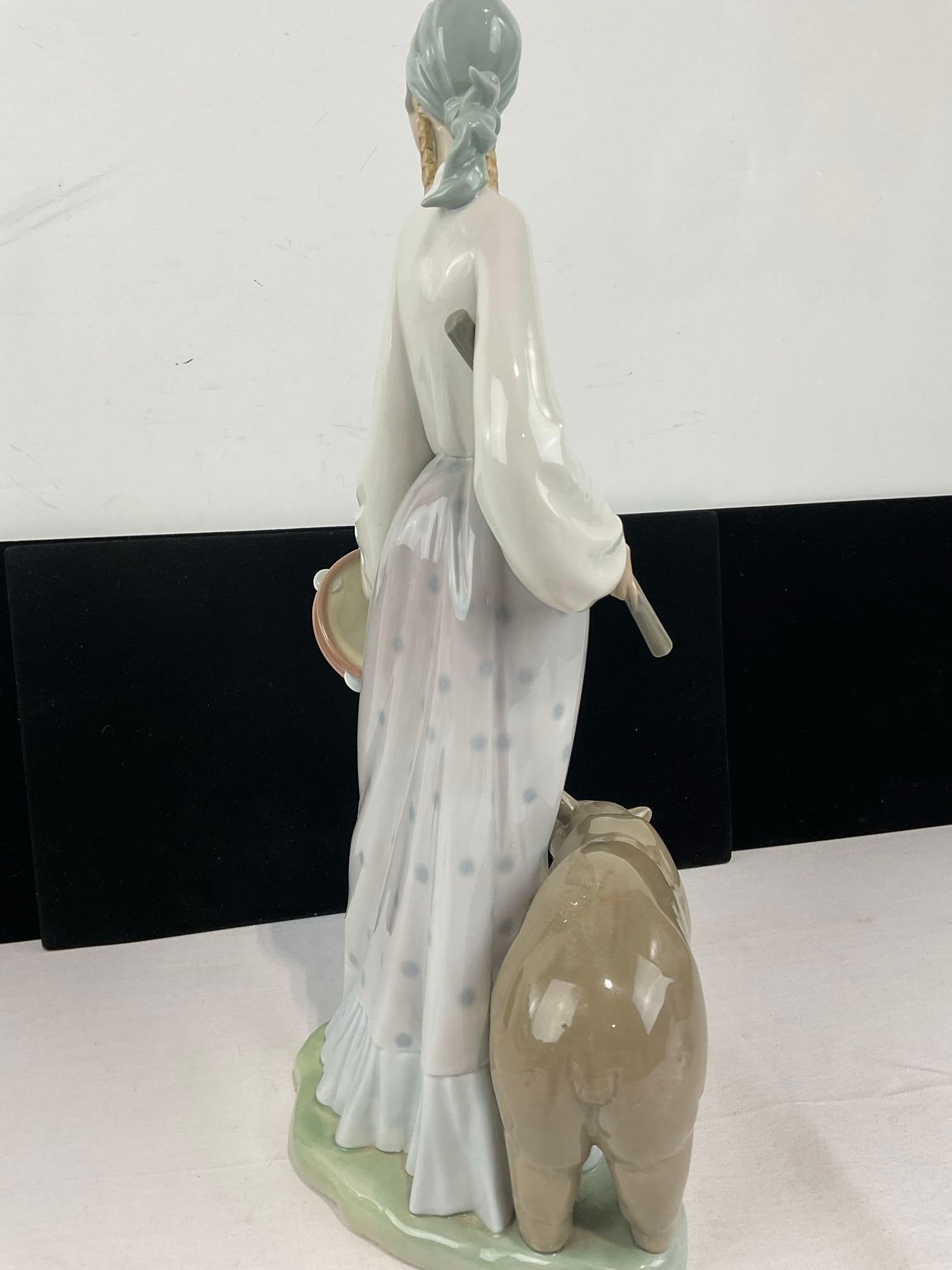 Vintage LLADRO Glazed Porcelain Gypsy Woman w/Bear model #4919, 16h x 8w x 7d in by Salvador Debon - 4