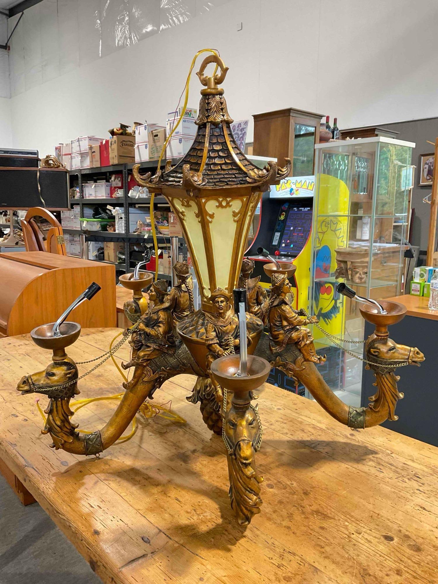Modern Dramatic Chinoiserie Style Composite Chandelier w/ Figures Riding Camels. New Out of Box. - 3