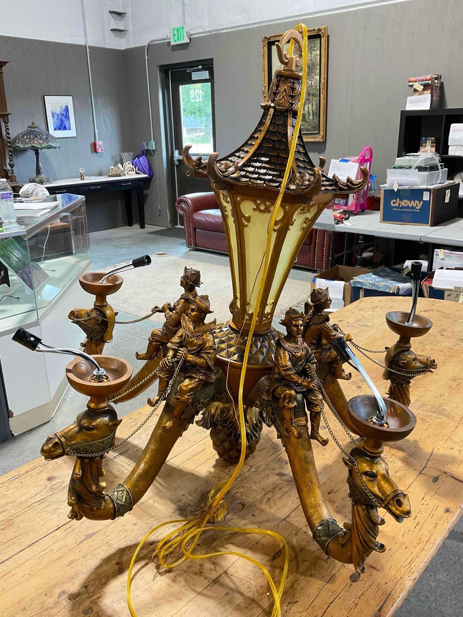 Modern Dramatic Chinoiserie Style Composite Chandelier w/ Figures Riding Camels. New Out of Box. - 6