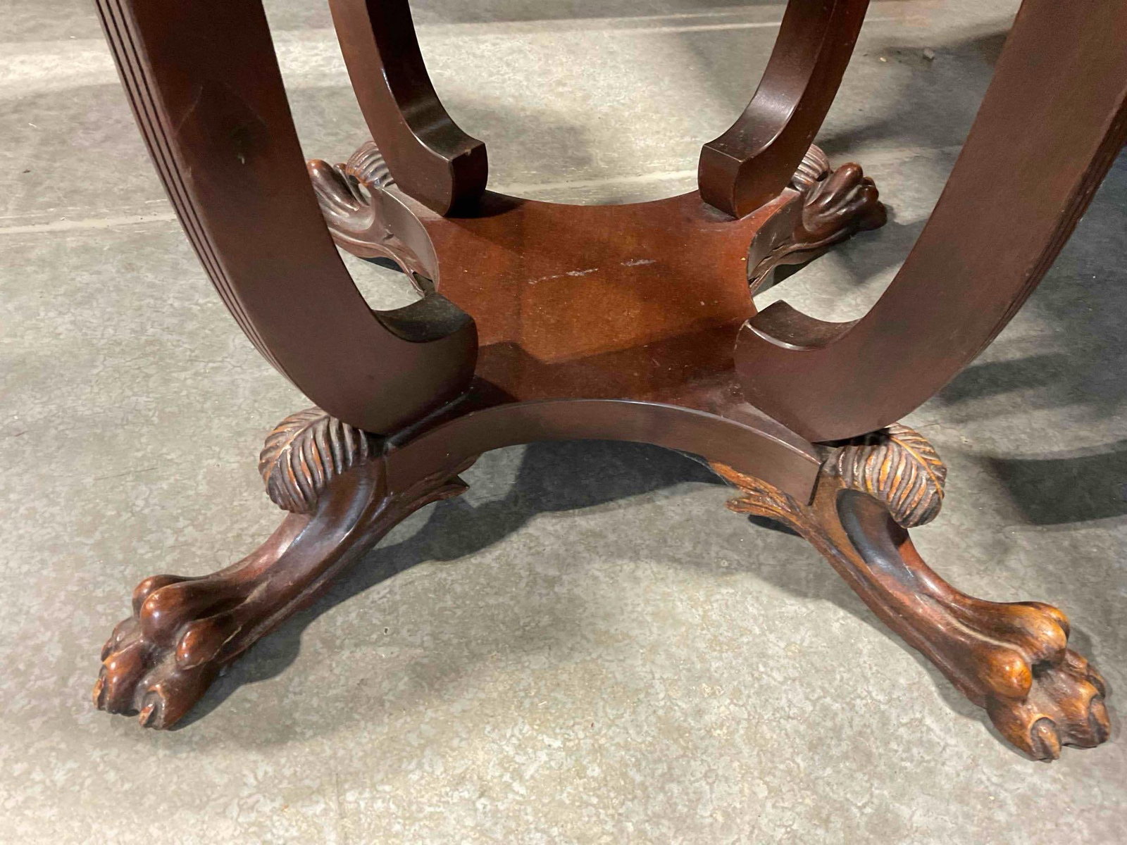 Vintage Quatrefoil Accent Table w/ Carved Wooden Base, Handsome Feet & Leather Inset Top. - 6