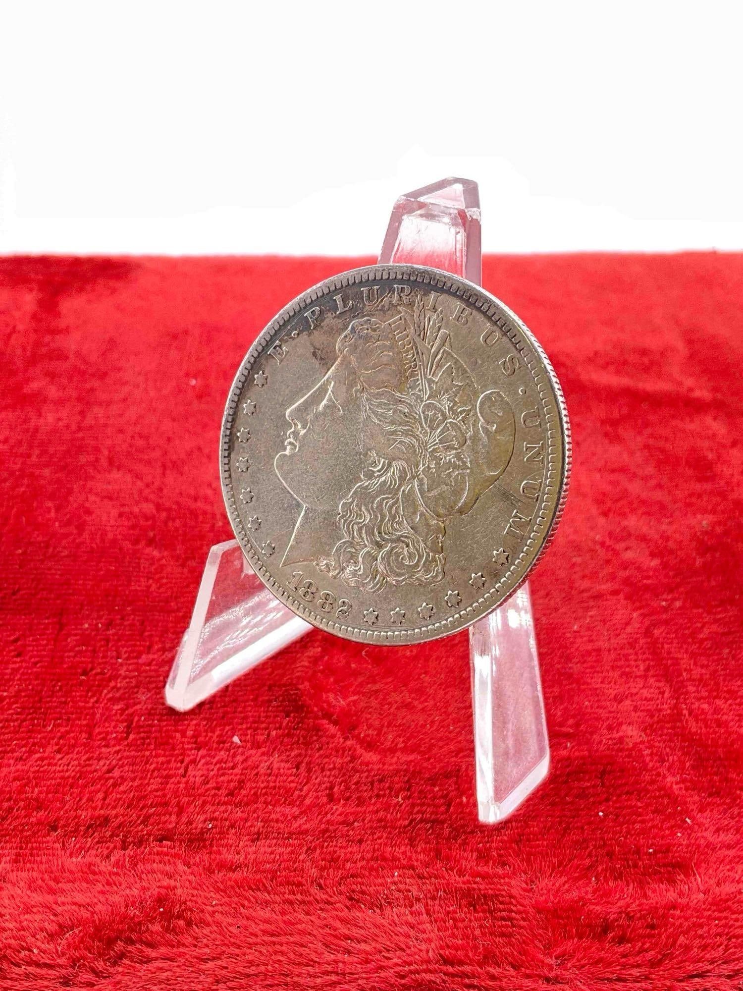 Antique 1882-S Silver Morgan Dollar Coin.: Antique 1882-S Silver Morgan Dollar Coin. DM-1554