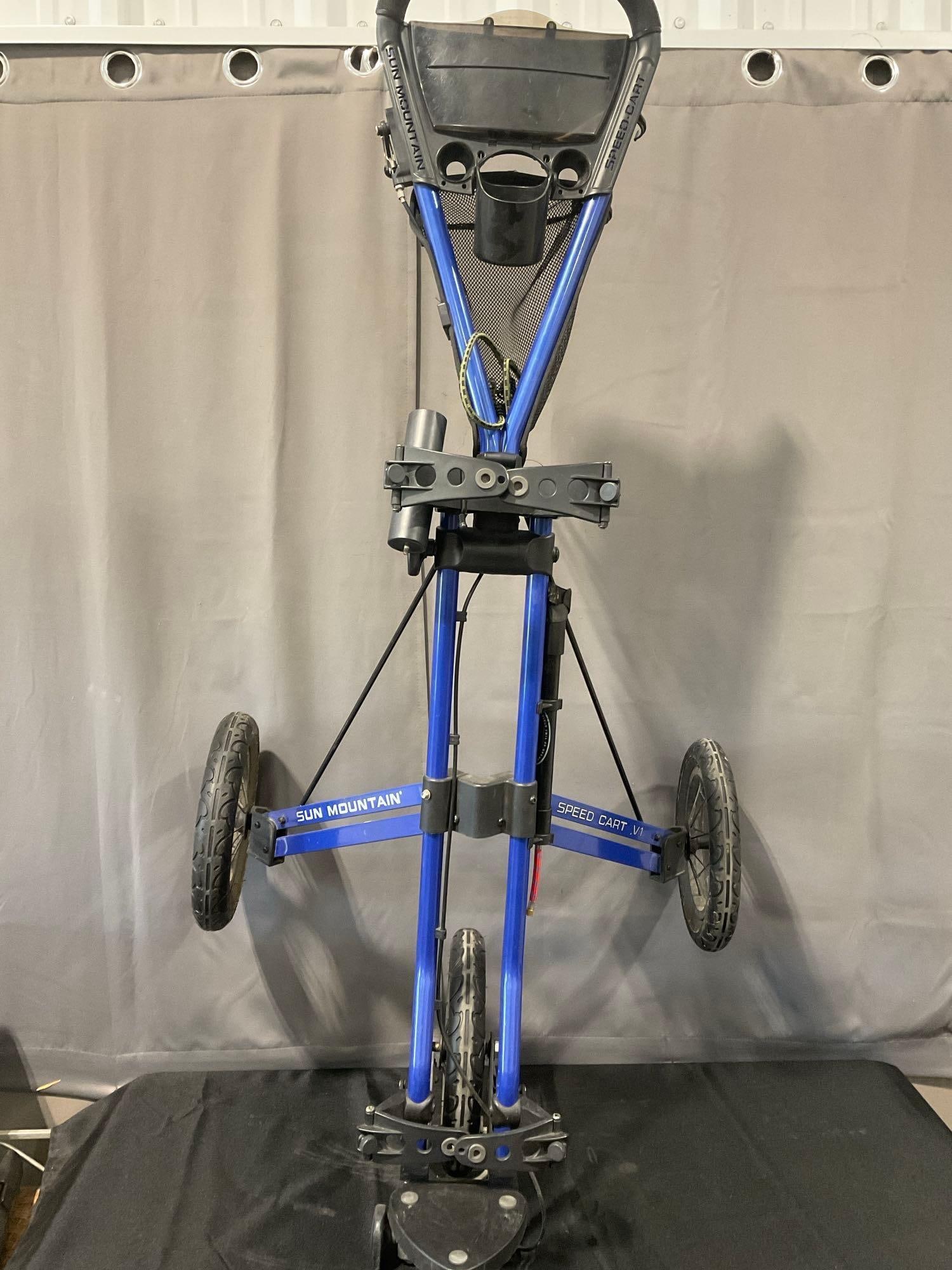 Sun Mountain Speed-Cart Collapsible 3-wheel golf push cart bag holder, approx 37x17x15 when folded - 2