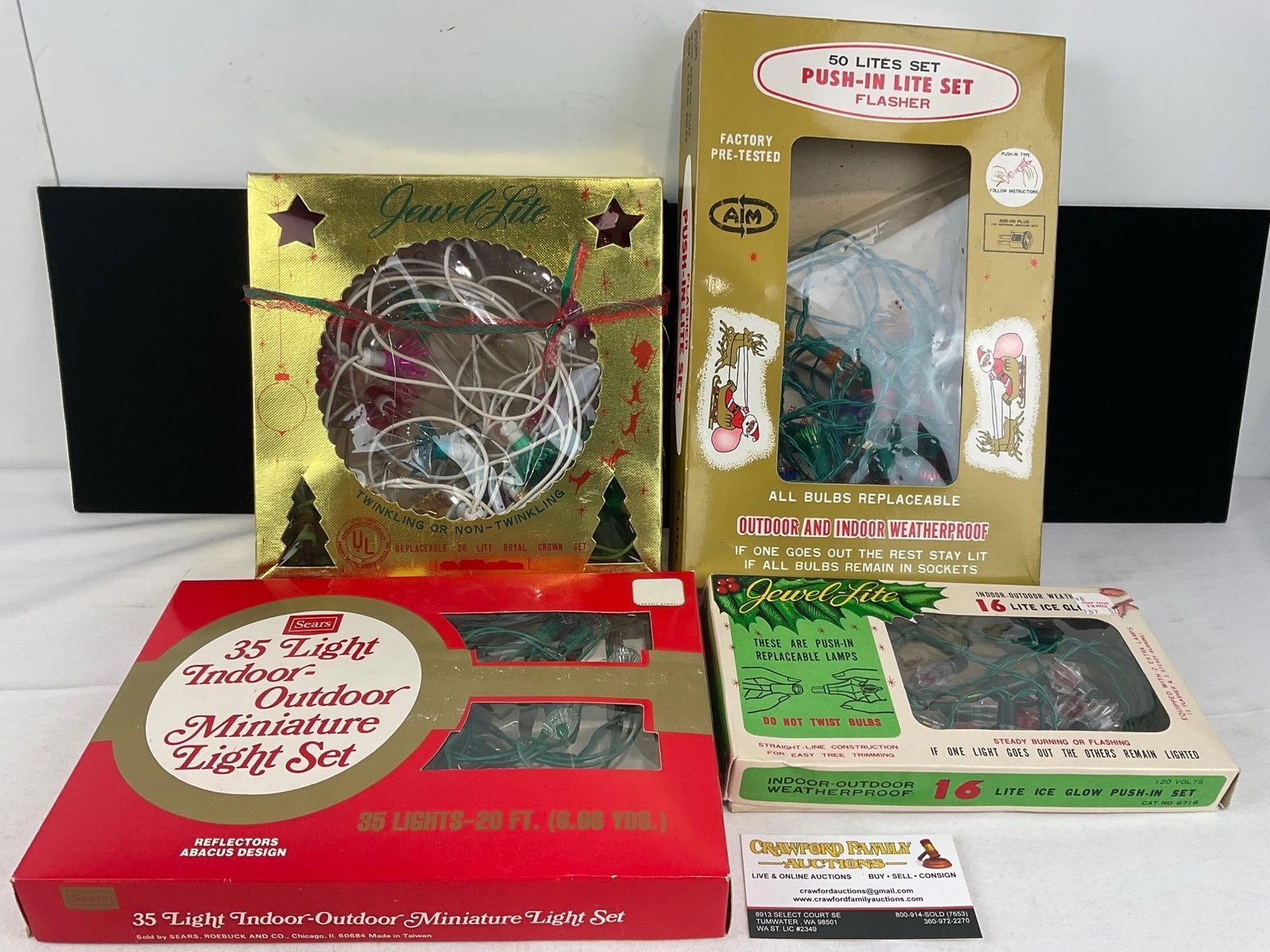 4 Vintage Jewel-Lite, Sears & AIM Light Sets, in original boxes (1 of 4)