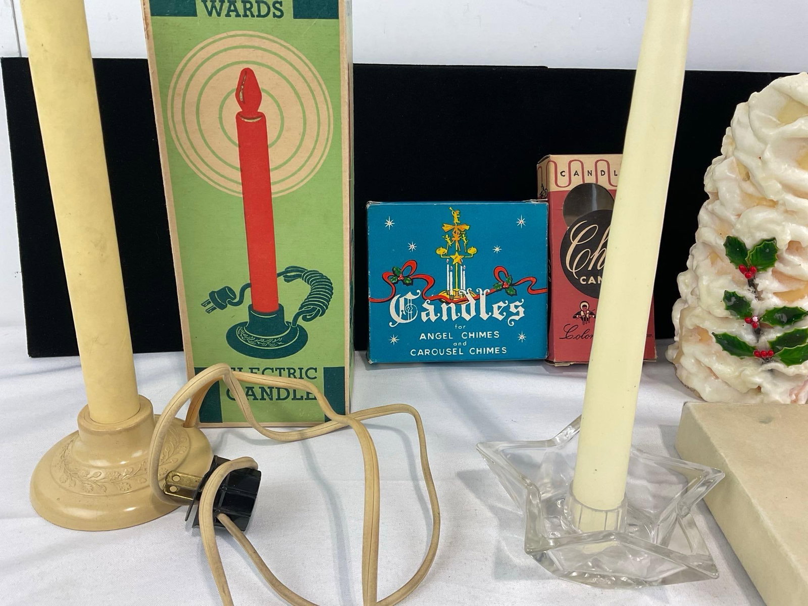 Wards Electric Candle, 2x Wax Candles, Large Penn Centerpiece Candle, w/boxes - 2
