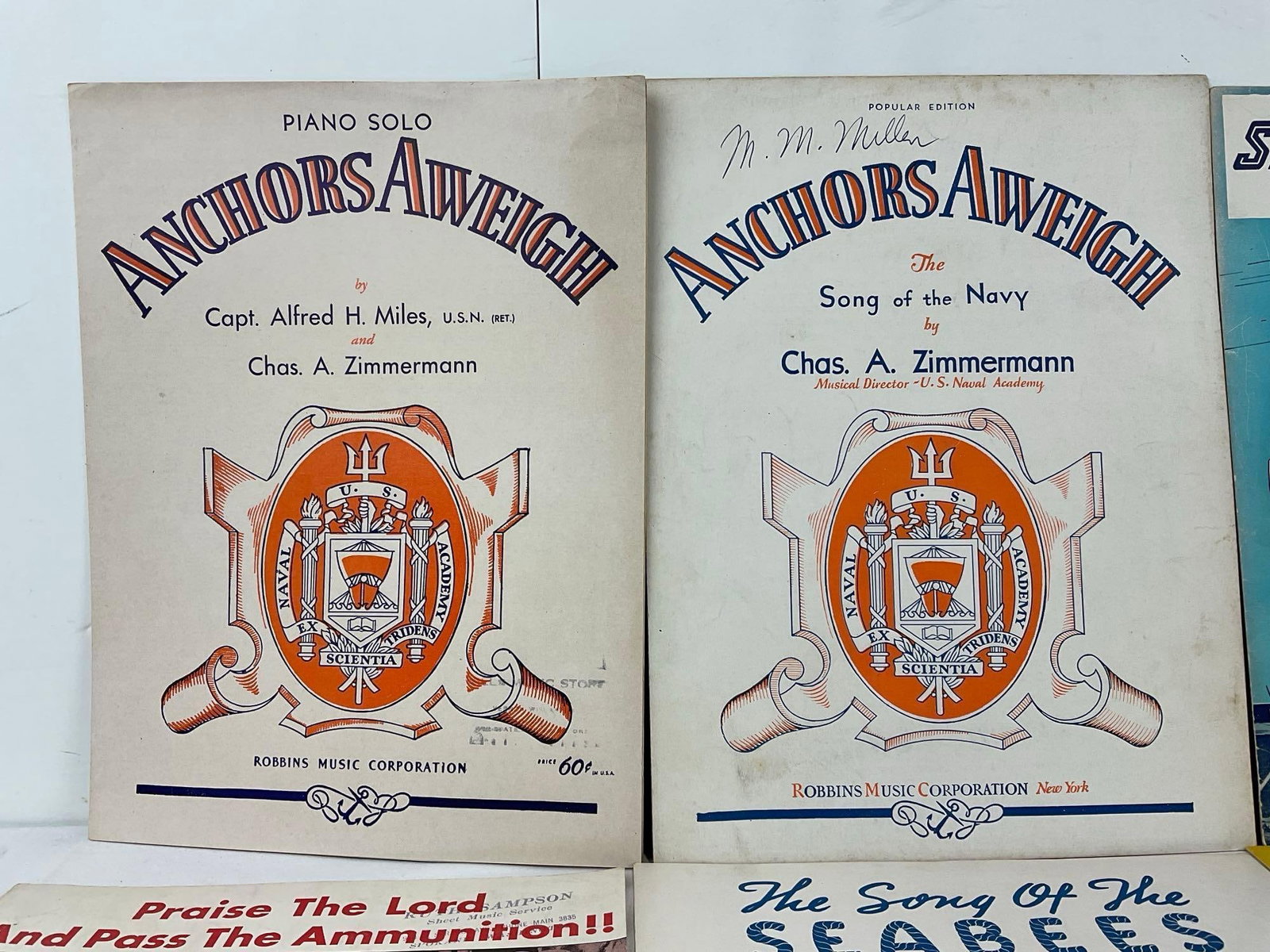 Variety of Vintage WWII Sheet Music, Anchors Aweigh, Bell Bottom Trousers, Semper Paratus & more - 2