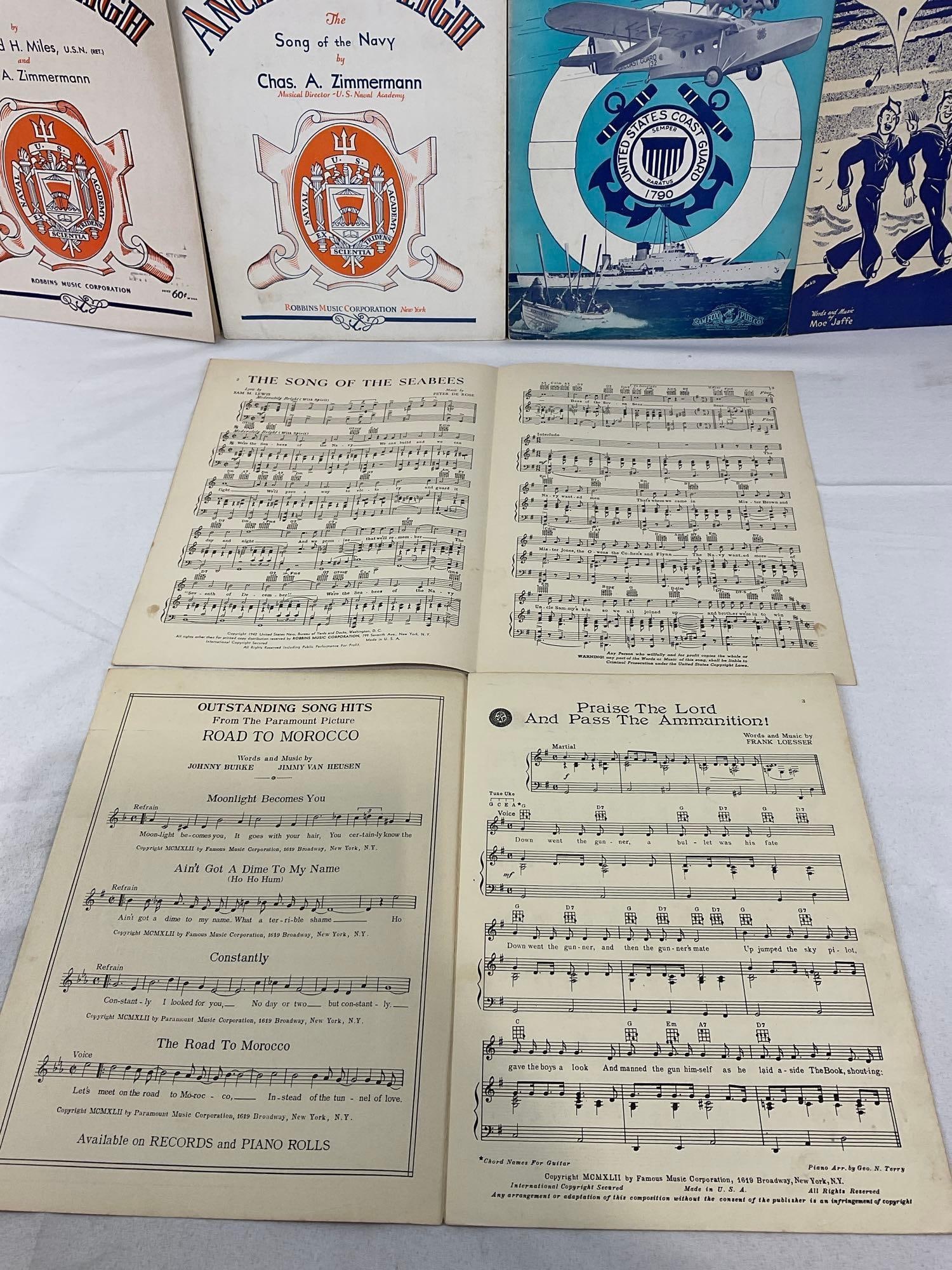 Variety of Vintage WWII Sheet Music, Anchors Aweigh, Bell Bottom Trousers, Semper Paratus & more - 7