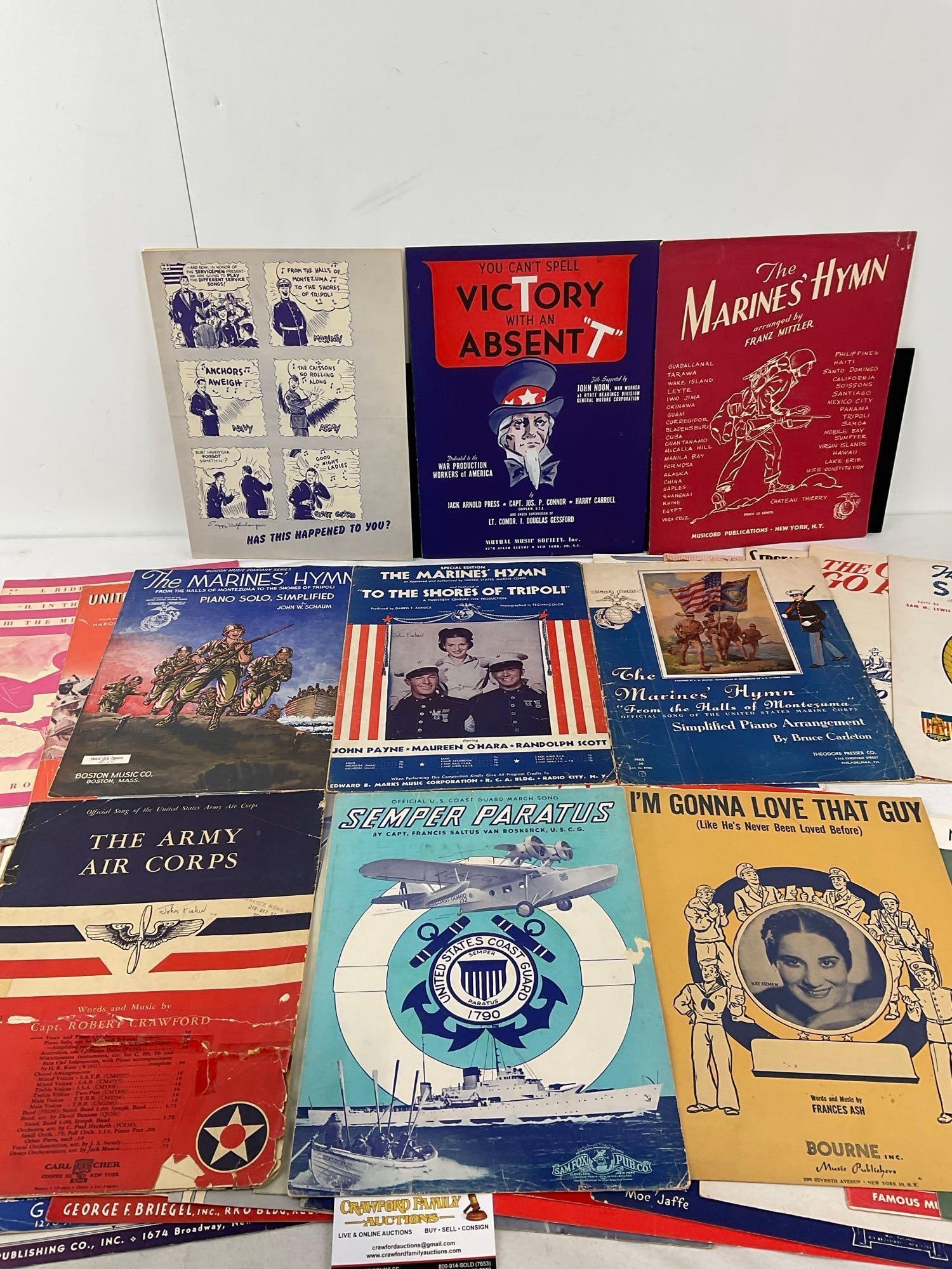 Large Selection of 35+ Vintage Sheet Music, WWII Era, US Armed Forces Songs, & more - 2
