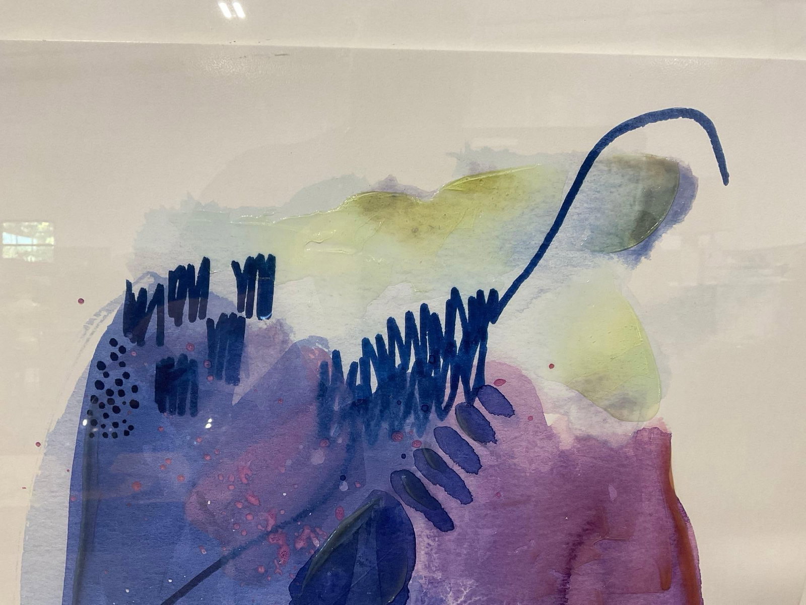 Framed Abstract Watercolor w/clear marks, Signed by Artist, 30x22 inches - 2