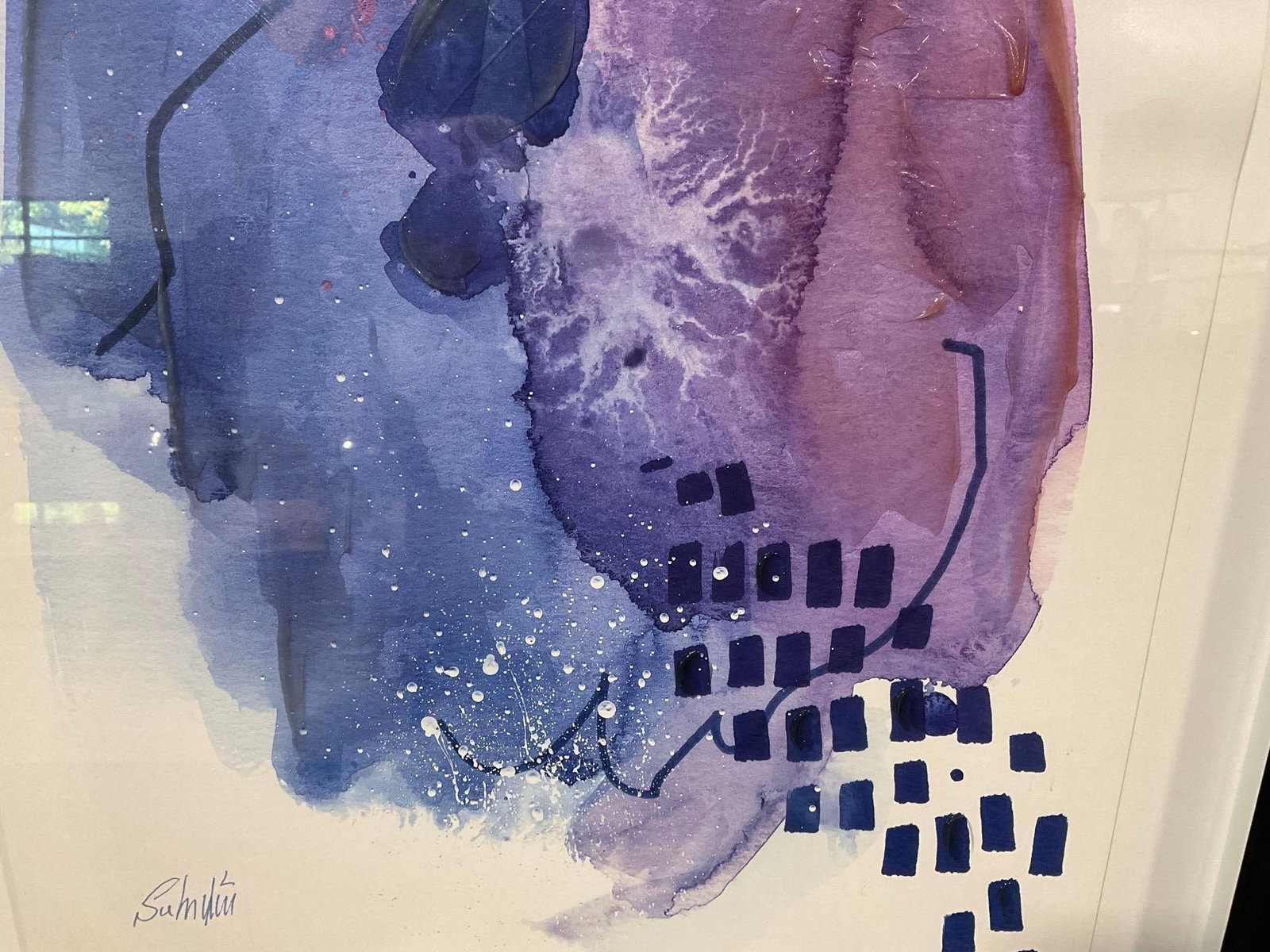 Framed Abstract Watercolor w/clear marks, Signed by Artist, 30x22 inches - 4
