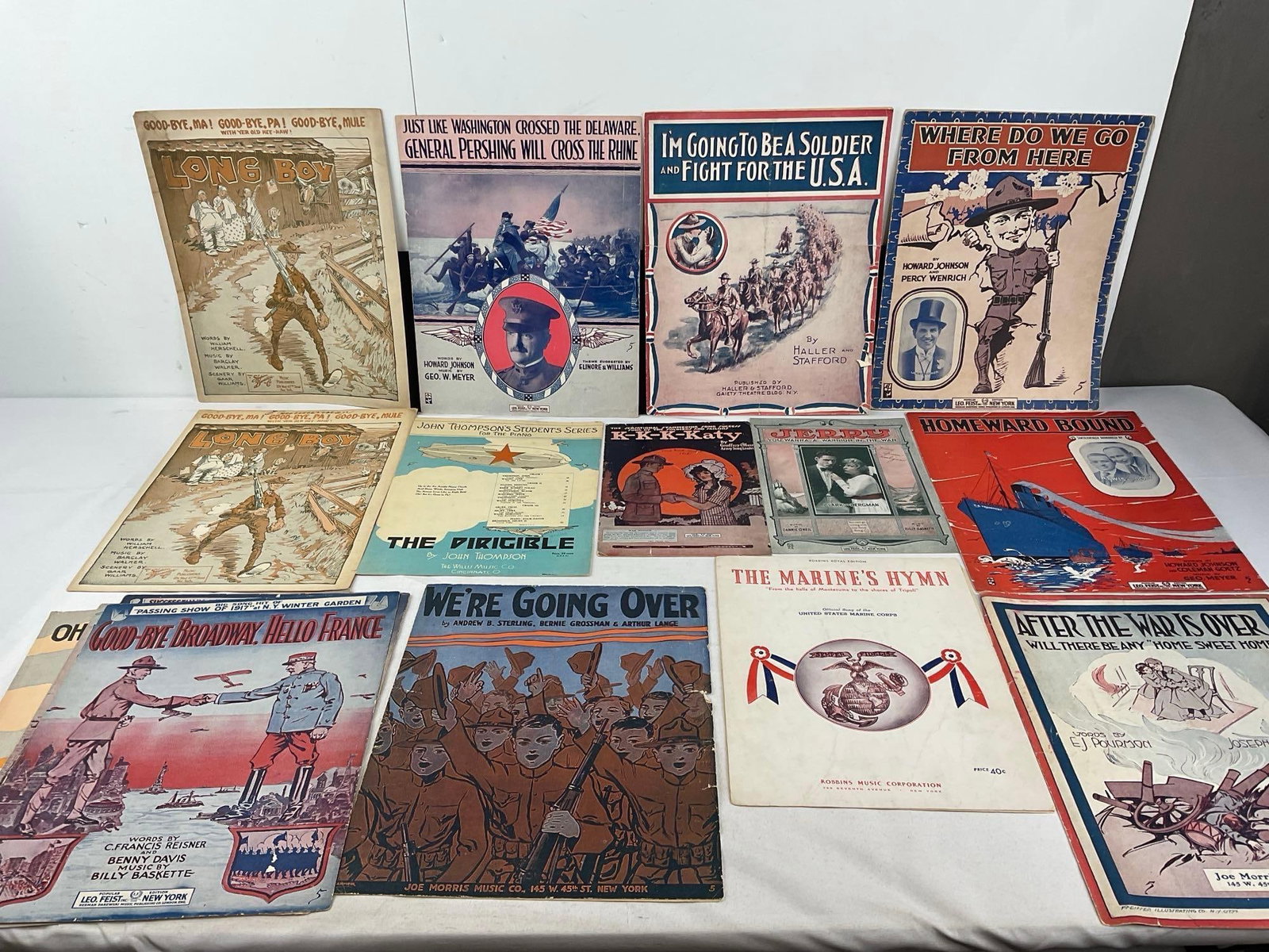 Variety of Vintage Sheet Music, WWI Era, Homeward Bound, Long Boy, The Dirigible & more: See pics for condition. Measures approx 15h x 13w x 3d inches. E-6640