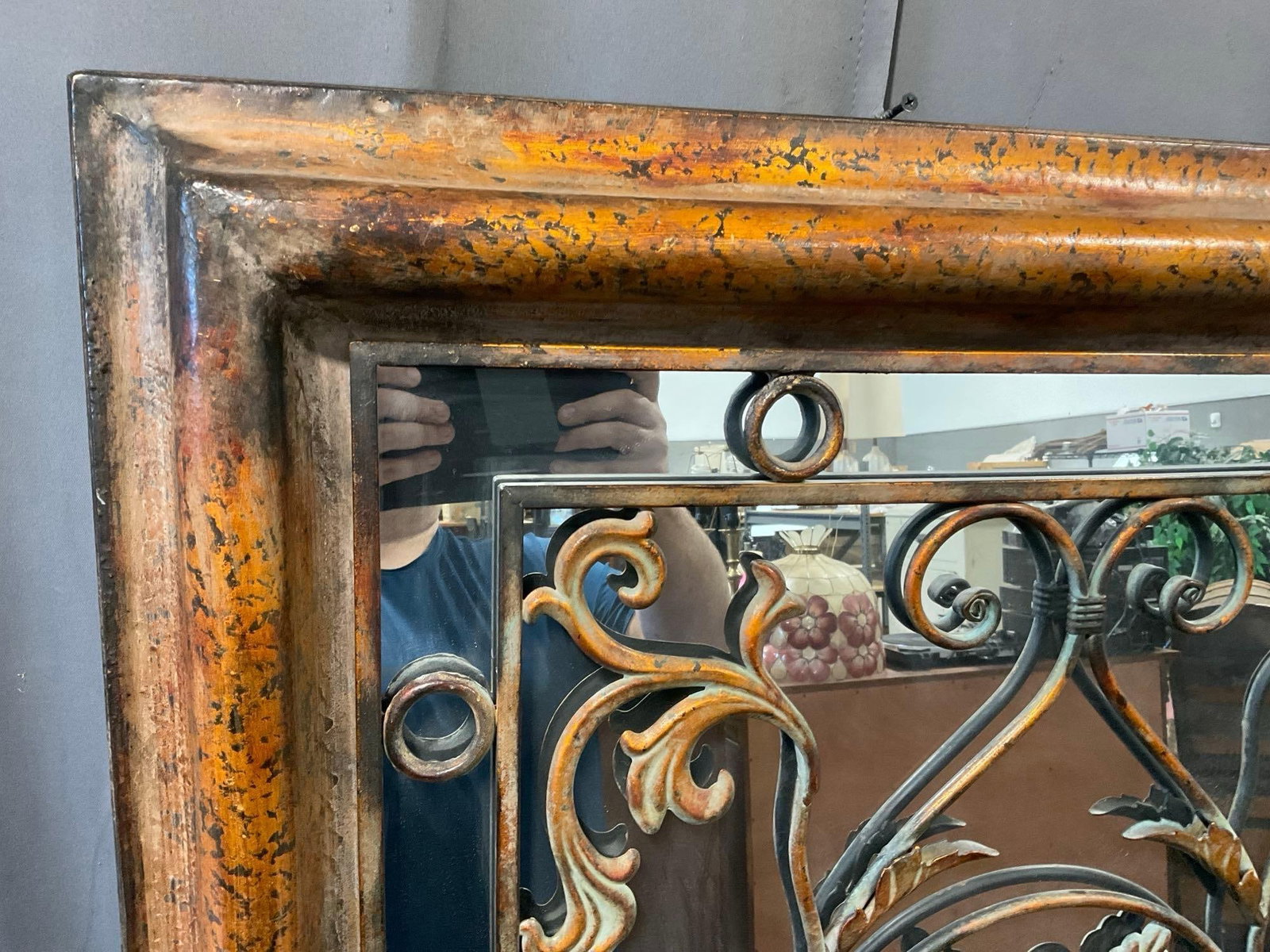 Wrought Iron style Decorative Mirror, Metal Frame, 41x35 inches - 2