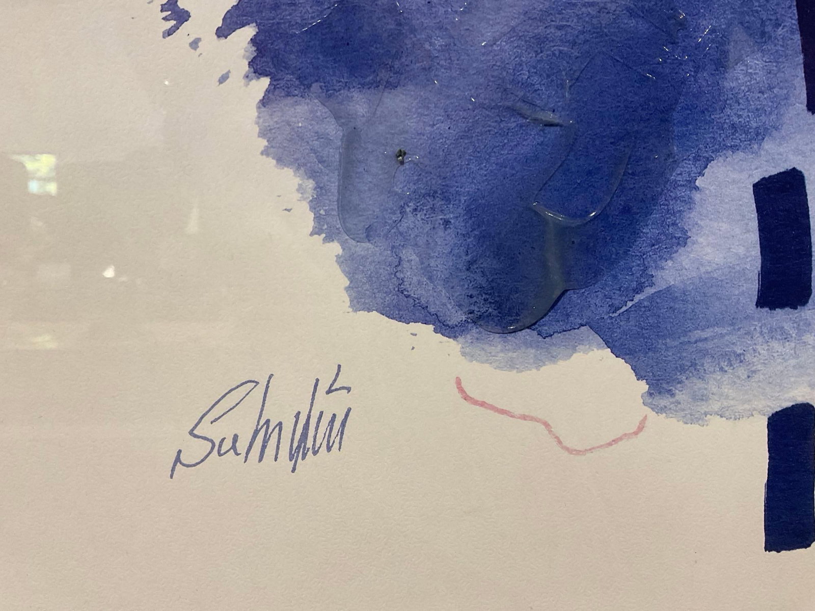 Framed Abstract Watercolor w/clear marks, Signed by Artist, 30x22 inches - 2