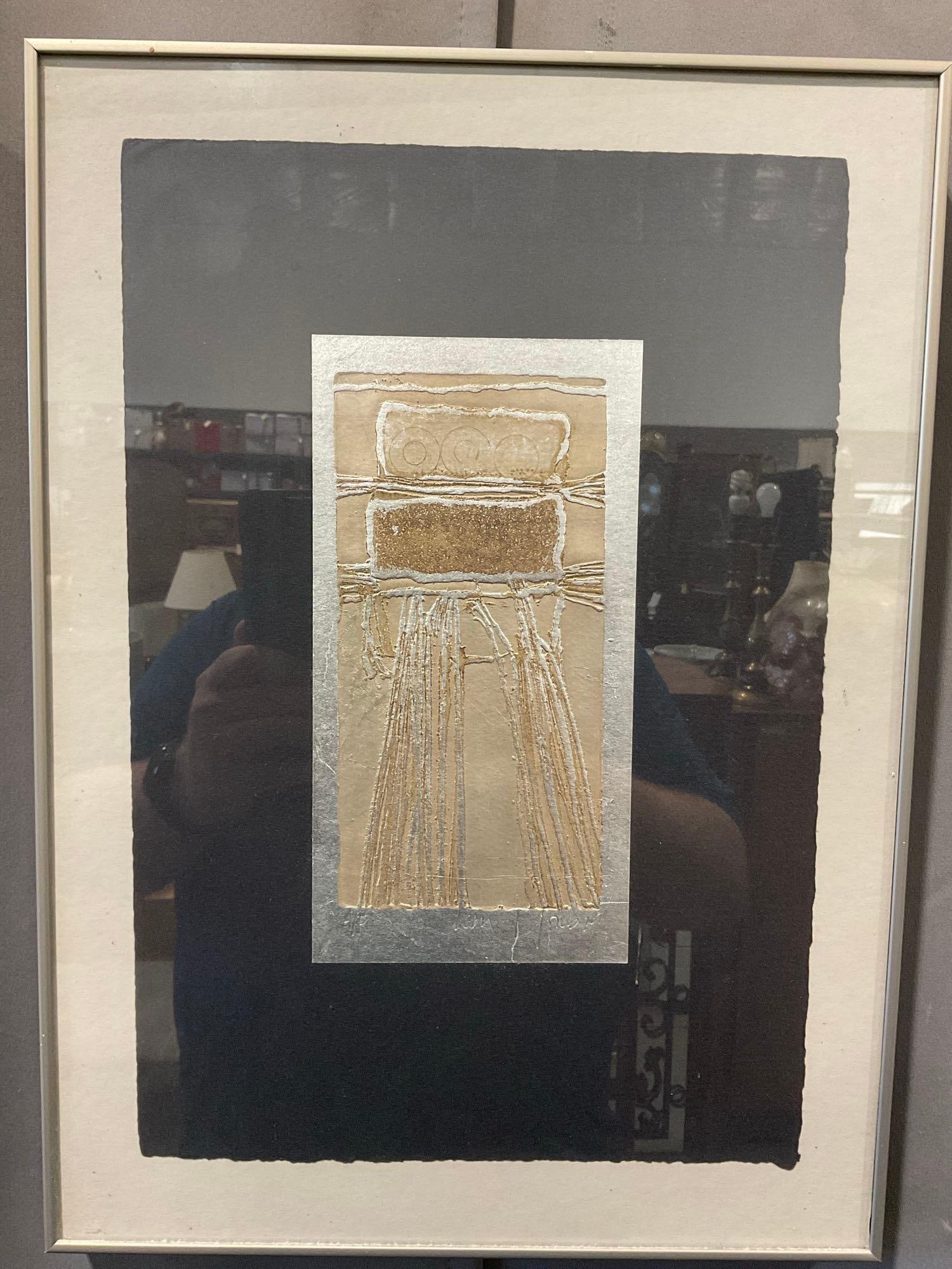 Framed Artist Proof Silver Metallic paint, Signed by artist, 19x14x3 inches: See pics for condition. Measures approx 19h x 14w x 3d inches. E-6290