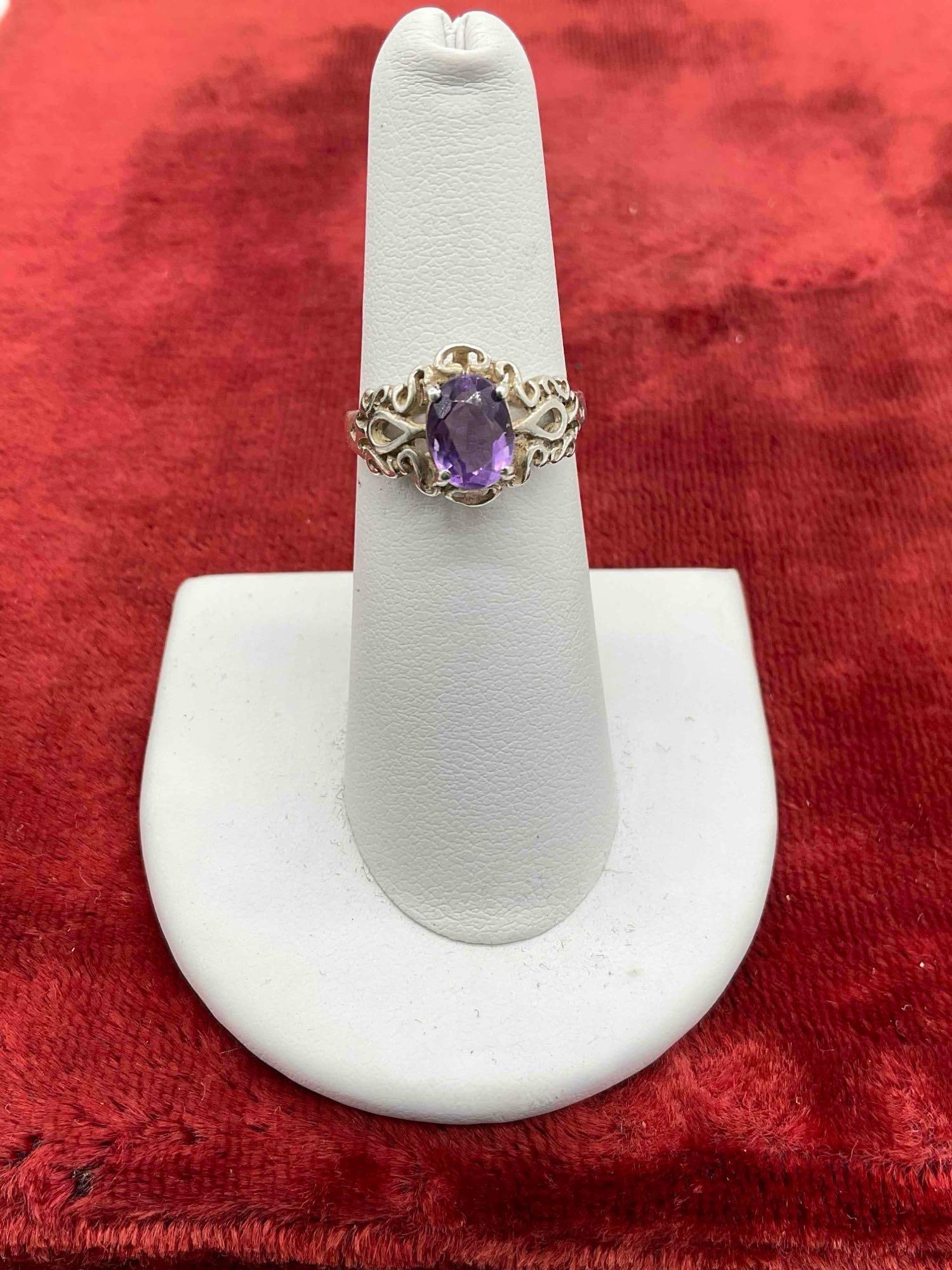 Vintage 14K white gold Women's ring w/ approx 1 ct Amethyst stone setting sz 6 / 2.55 grams: c-6630