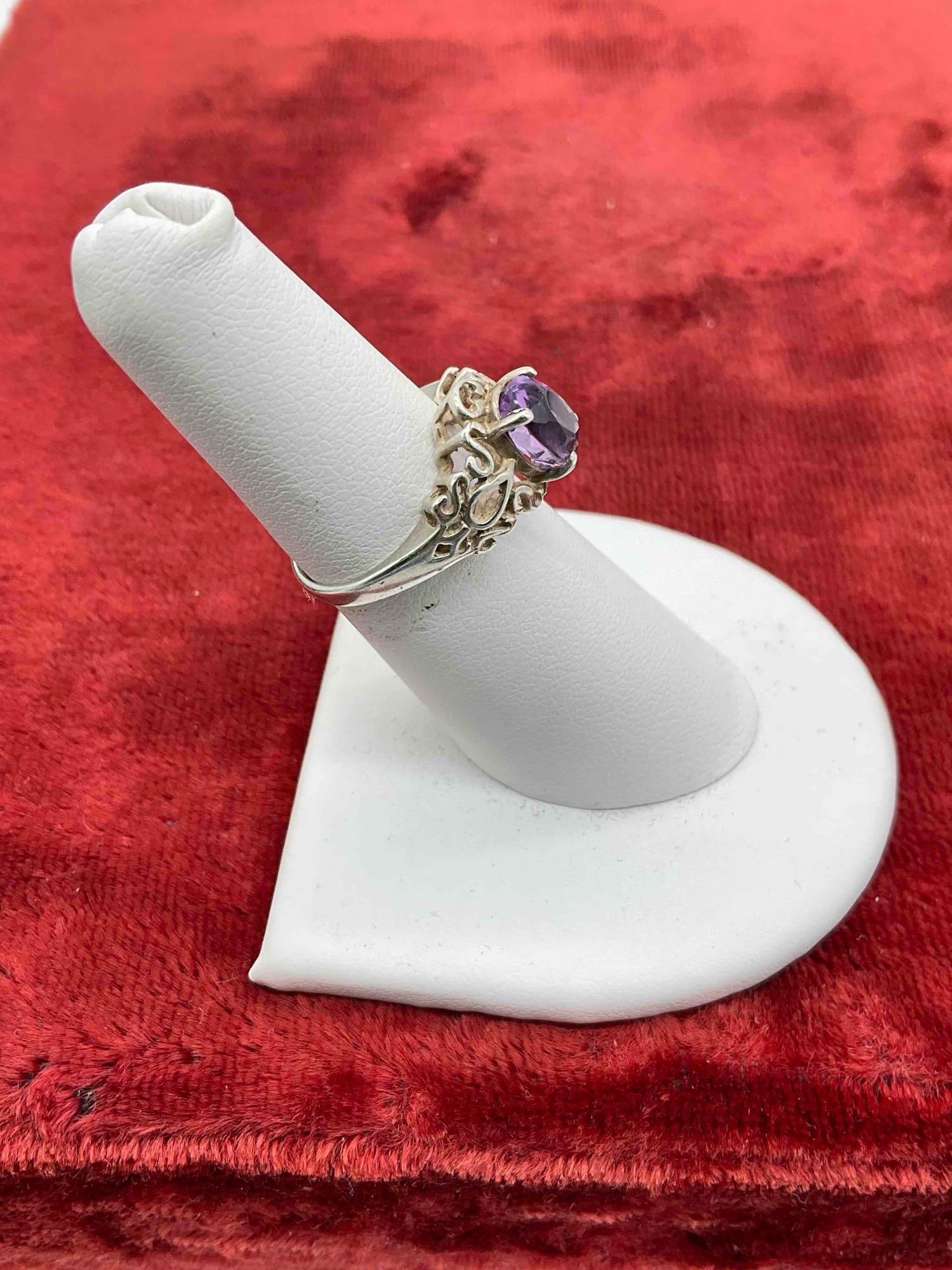 Vintage 14K white gold Women's ring w/ approx 1 ct Amethyst stone setting sz 6 / 2.55 grams - 2