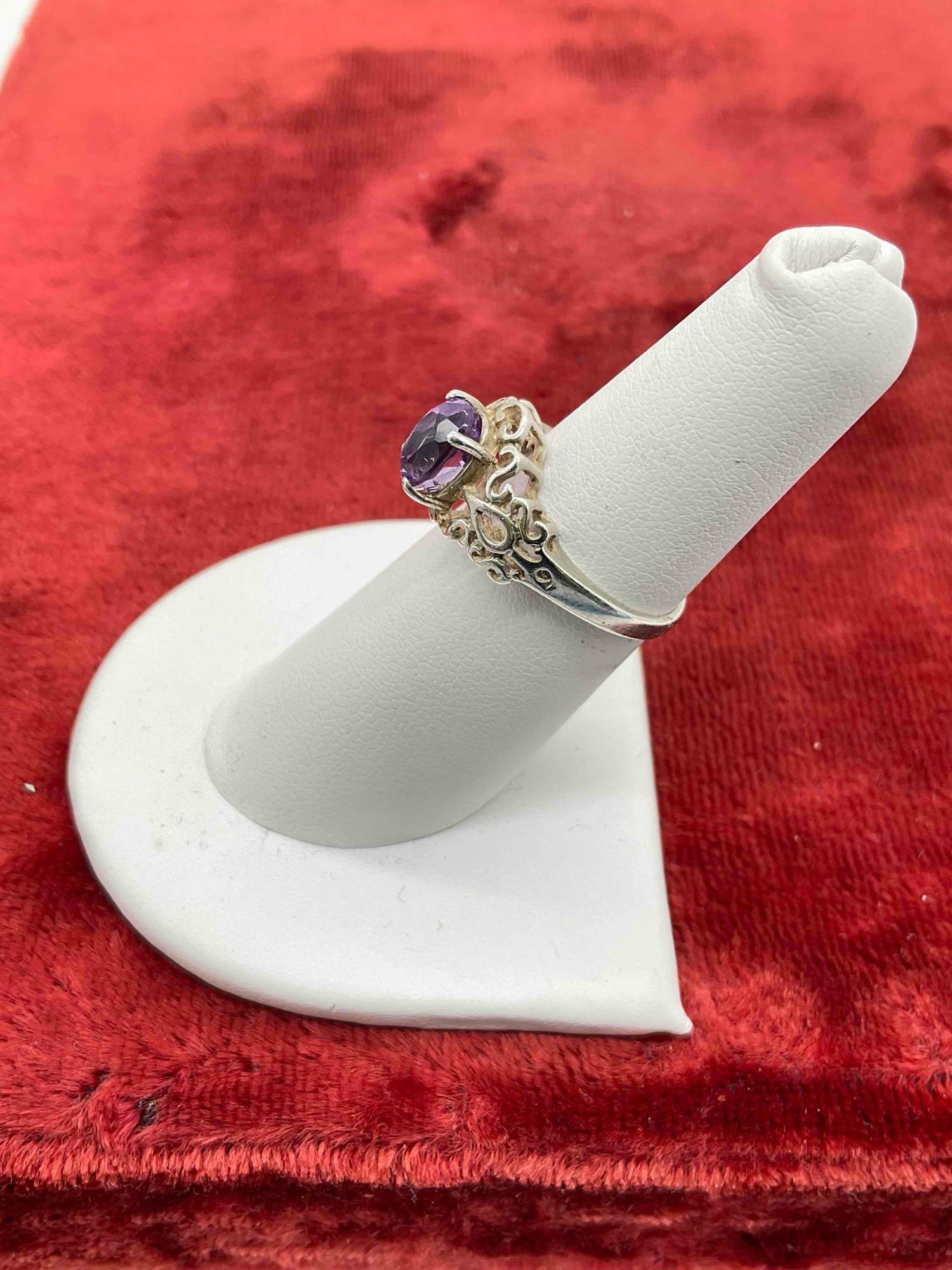 Vintage 14K white gold Women's ring w/ approx 1 ct Amethyst stone setting sz 6 / 2.55 grams - 3