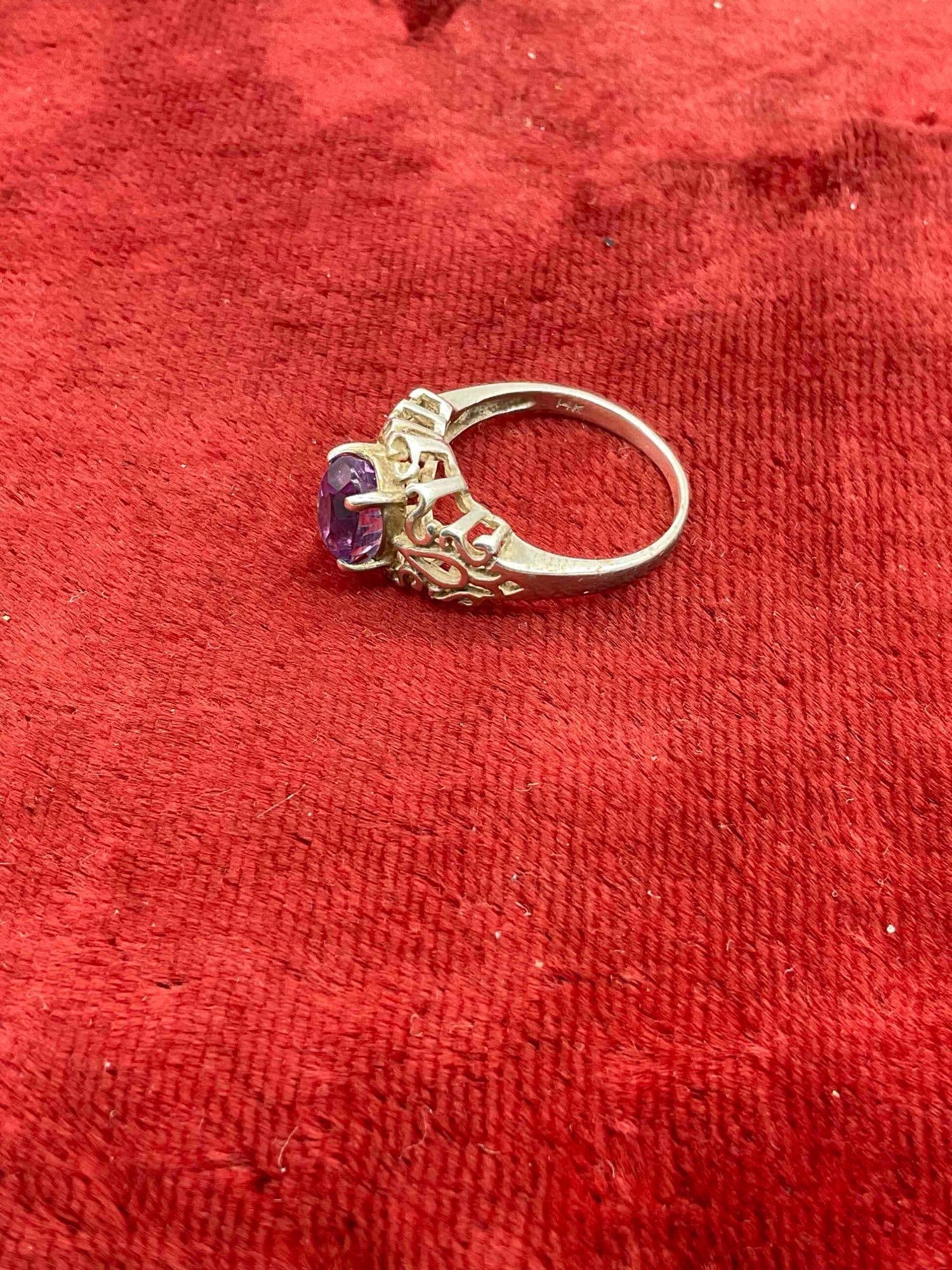 Vintage 14K white gold Women's ring w/ approx 1 ct Amethyst stone setting sz 6 / 2.55 grams - 4