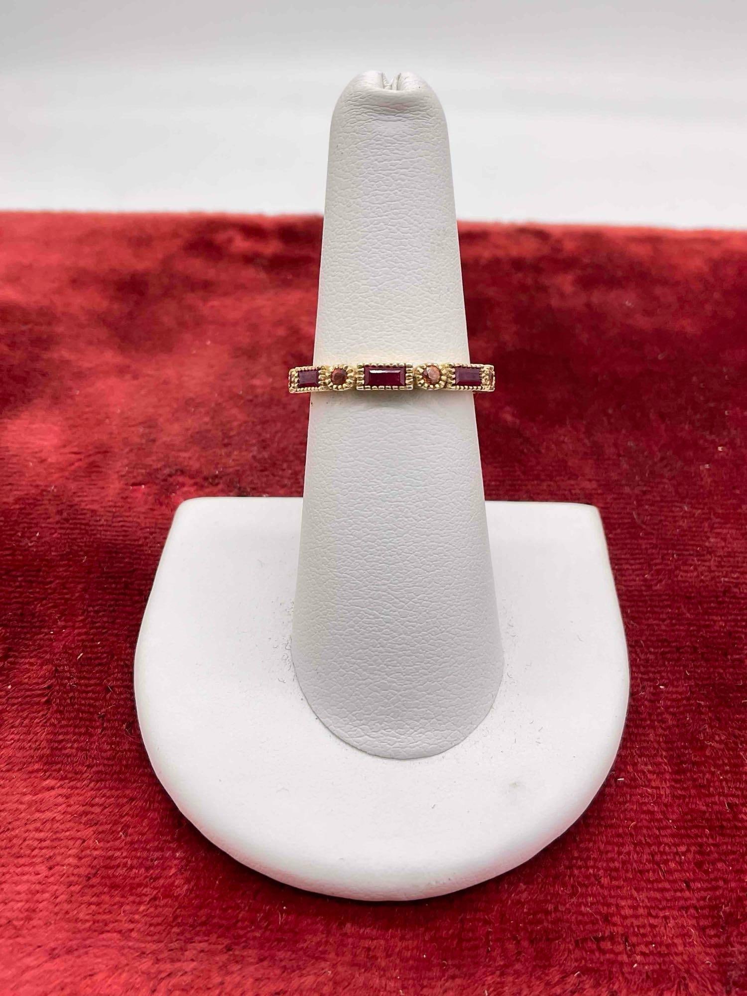 Vintage Carol Brodie Rarities .925 Vermeil (thick gold plated ) ruby eternity ring sz 6.5: c-6630 Ring is marked MLD hall mark for well respected jeweler Carol Brodie Valued 100 -150