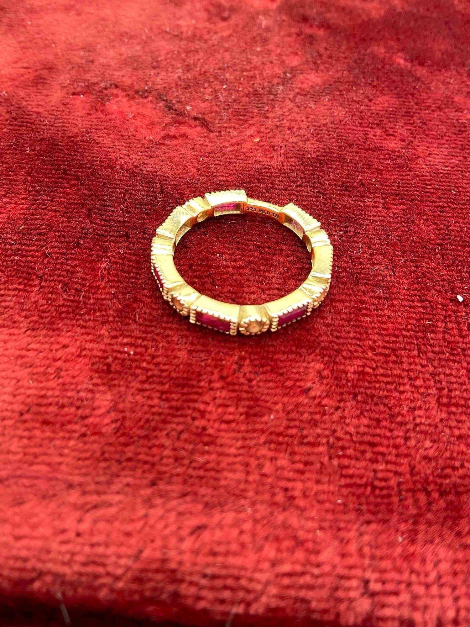 Vintage Carol Brodie Rarities .925 Vermeil (thick gold plated ) ruby eternity ring sz 6.5 - 3