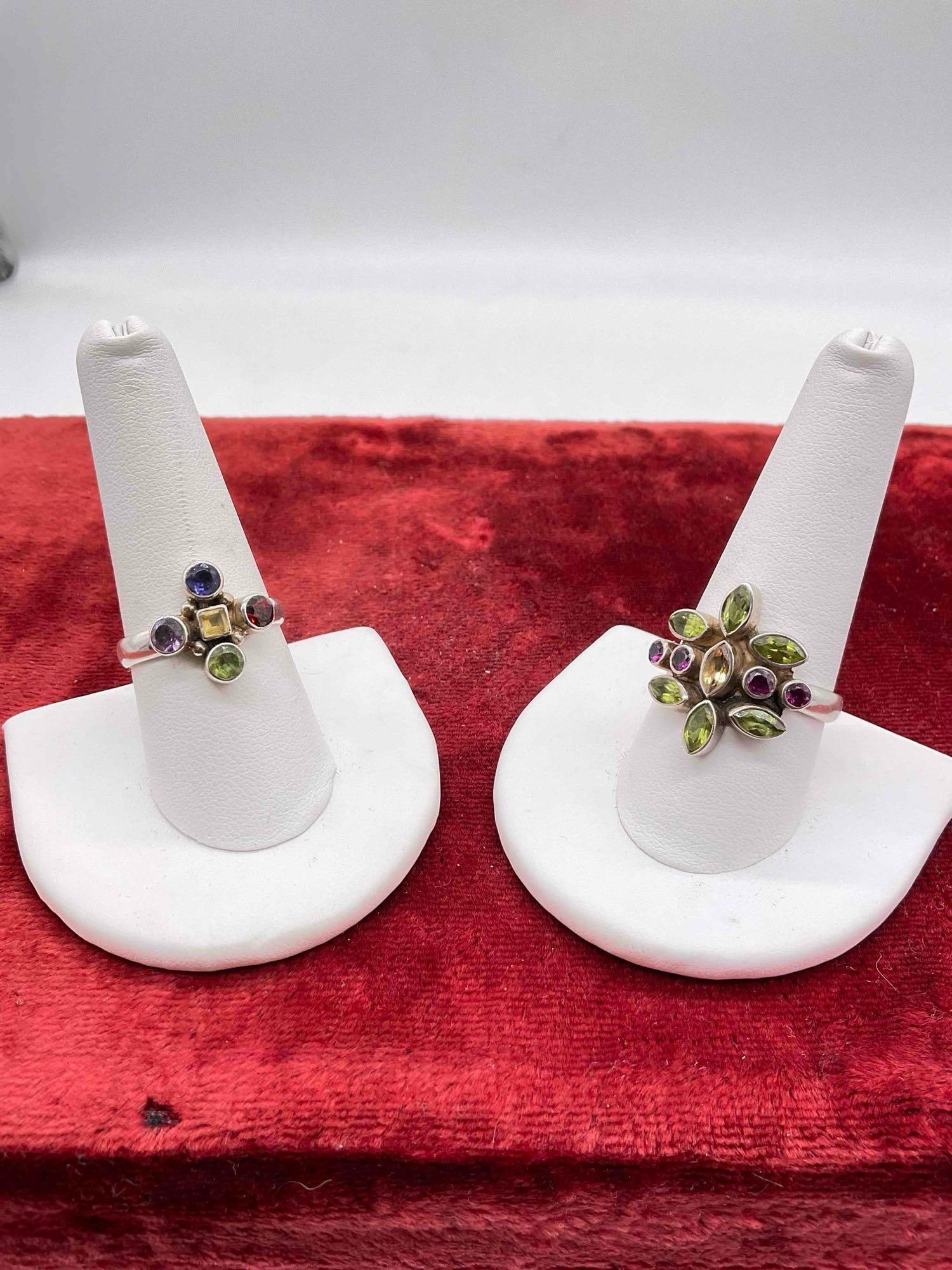 2 X Vintage multi stone women's .925 Sterling silver rings, Vintage Nicky Butler & India sz 11 & 9: c-6630 Mutti stone rings featuring Amethyst, garnet, Citrine, plus, see pics 